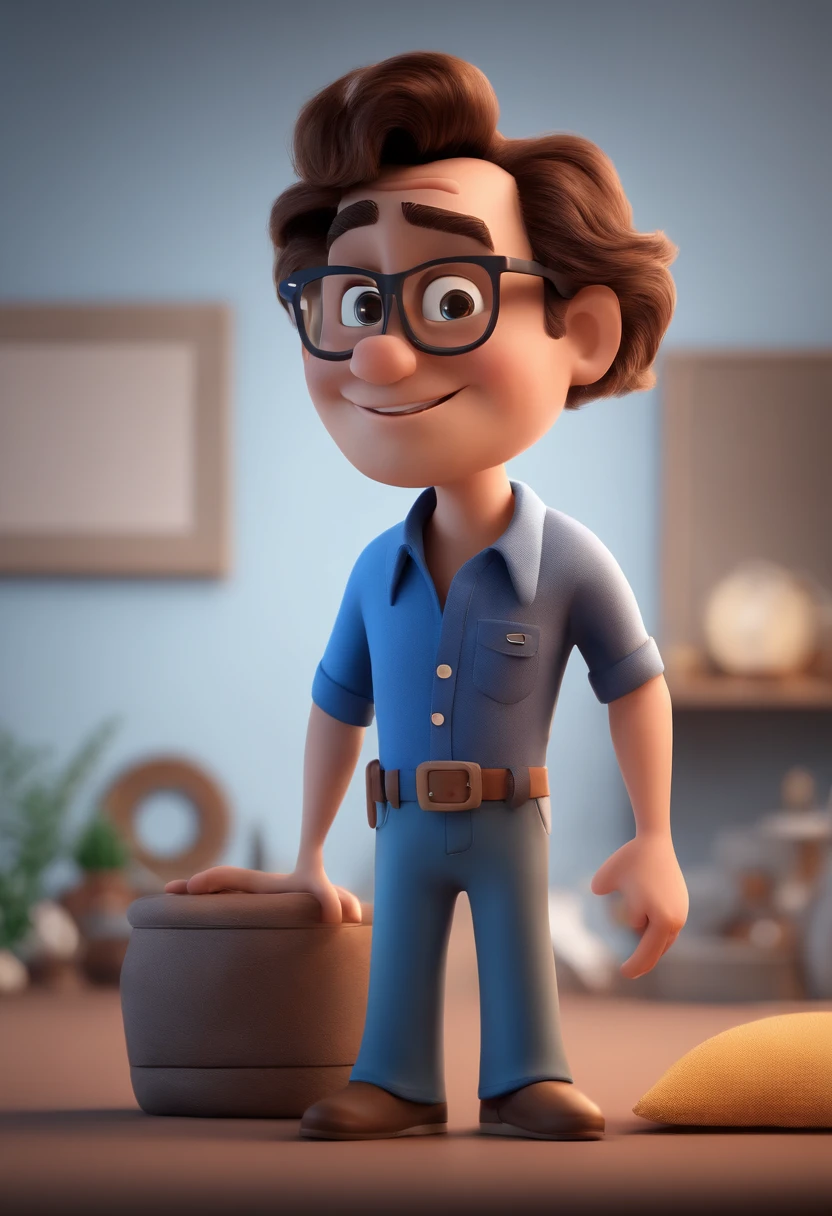 Cartoon character of a man with black glasses and a blue shirt, animation character, Caractere estilizado, animation style rendering, 3D estilizado, Arnold Maya render, 3 d render stylized, toon render keyshot, Personagem 3D, Personagem 3D, 3d rendering stylized, 3 d character render, personagem de desenho animado, Personagem de close up, Pose de personagem, (Estilo Pixar) (master part:1.2) (Bokeh) (best quality) (pele detalhada) (textura detalhada) (8k) (argila) (Cinematic lighting) (foco nítido