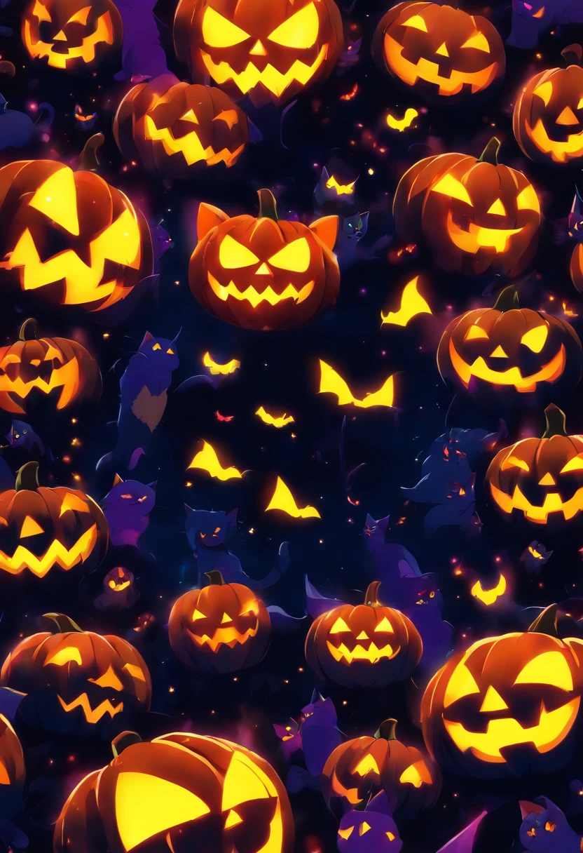 animetion style , Dream Cat, Halloween, Make 5 different type of ((Halloween creatures characters)) mixed ((CAT)), 8K, high quality、 dark holloween background