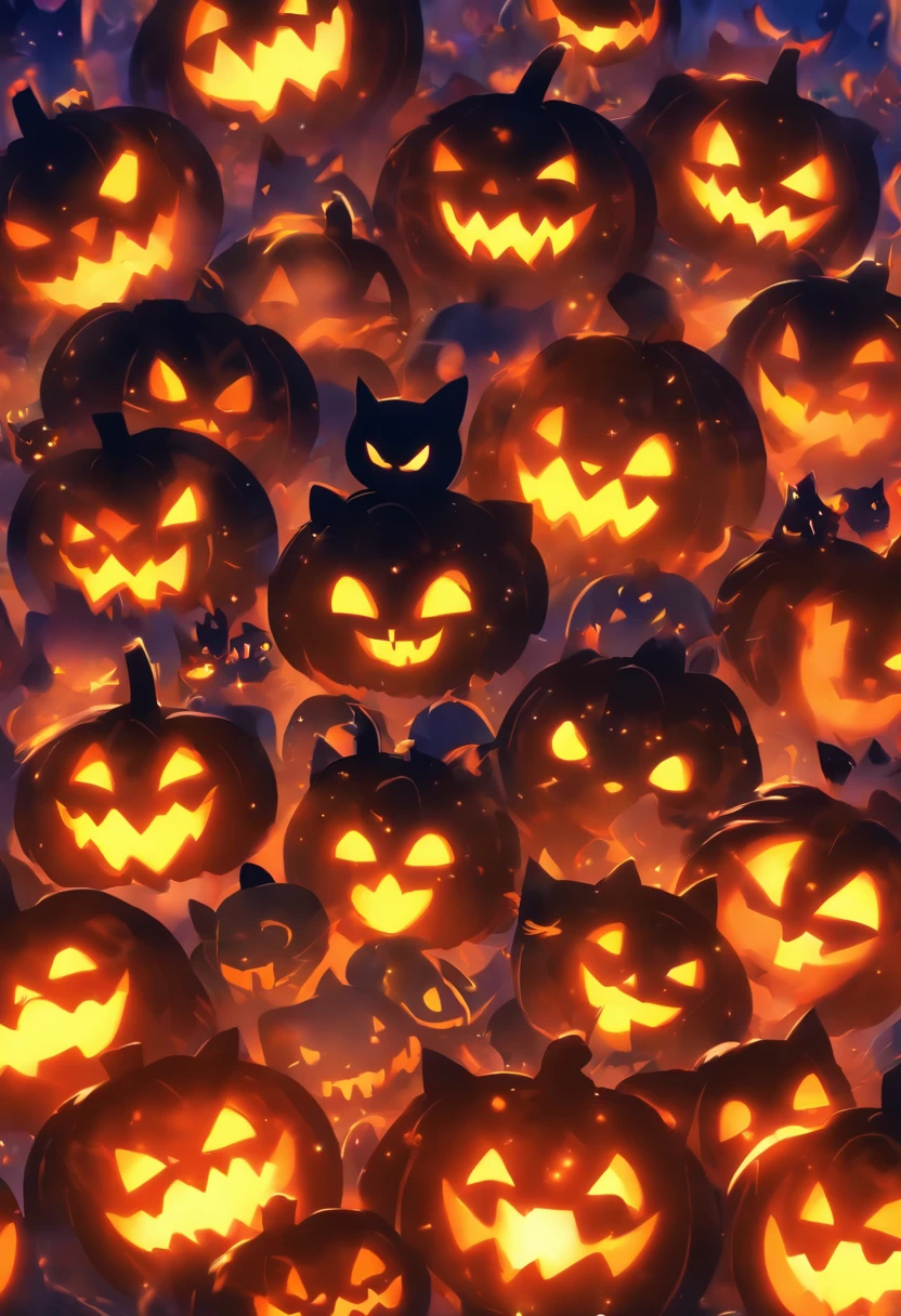 animetion style , Dream Cat, Halloween, Make 5 different type of ((Halloween creatures characters)) mixed ((CAT)), 8K, high quality、 dark holloween background
