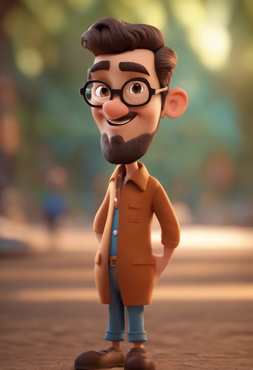 Cartoon character of a man with black glasses and a blue shirt, animation character, Caractere estilizado, animation style rendering, 3D estilizado, Arnold Maya render, 3 d render stylized, toon render keyshot, Personagem 3D, Personagem 3D, 3d rendering stylized, 3 d character render, personagem de desenho animado, Personagem de close up, Pose de personagem,  (Estilo Pixar) (master part:1.2) (Bokeh) (best quality)meio gordo e carca com barba meio castanho e grisalho (pele detalhada) (textura detalhada) (8k) (argila) (Cinematic lighting) (foco nítido