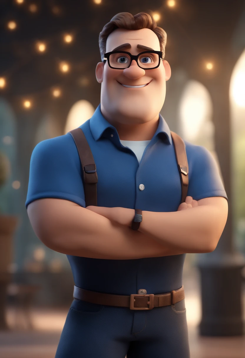 Cartoon character of a man with black glasses and a blue shirt, animation character, Caractere estilizado, animation style rendering, 3D estilizado, Arnold Maya render, 3 d render stylized, toon render keyshot, Personagem 3D, Personagem 3D, 3d rendering stylized, 3 d character render, personagem de desenho animado, Personagem de close up, Pose de personagem, (Estilo Pixar) (master part:1.2) (Bokeh) (best quality) (pele detalhada) (textura detalhada) (8k) (argila) (Cinematic lighting) (foco nítido