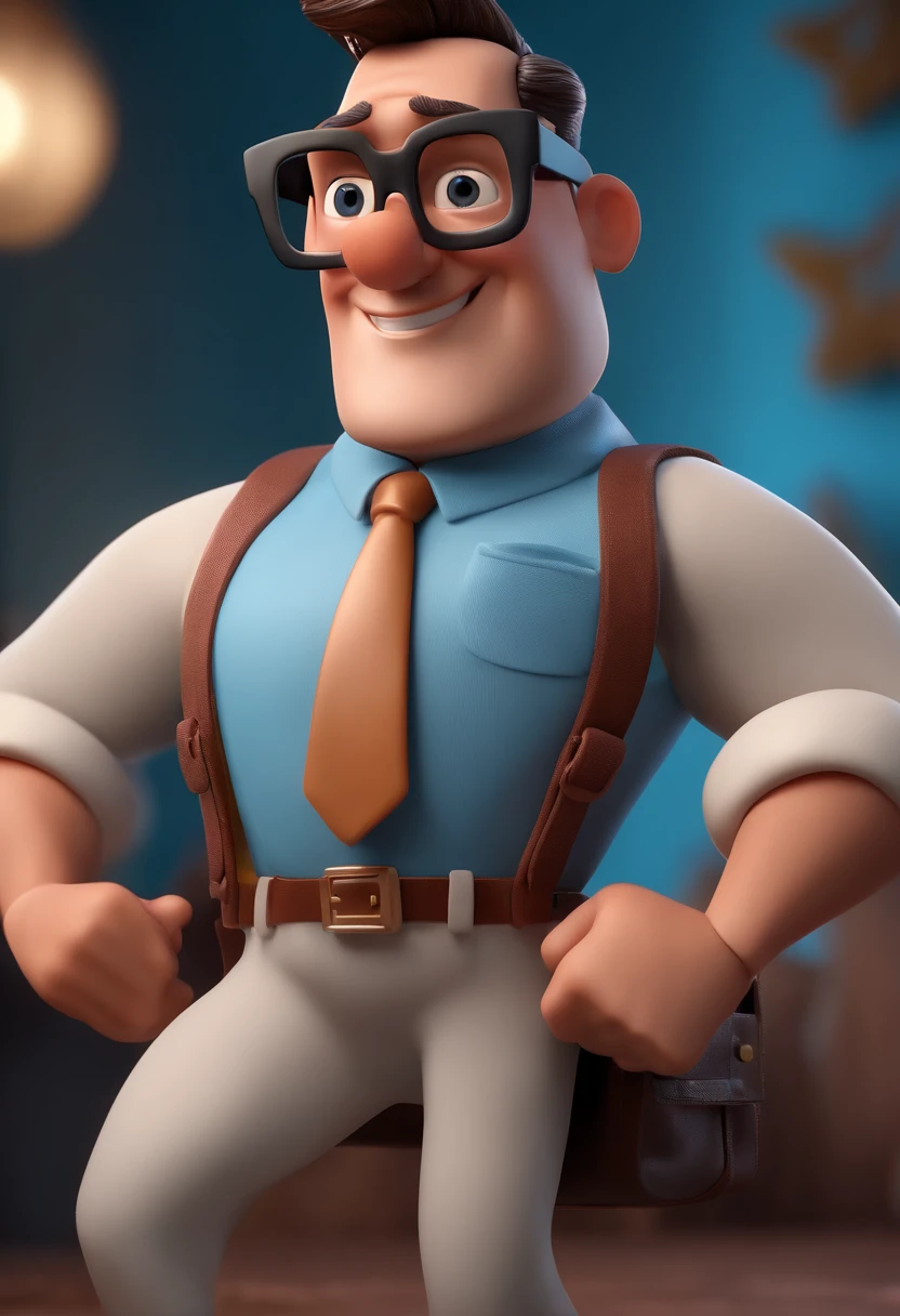 Cartoon character of a man with black glasses and a blue shirt, animation character, Caractere estilizado, animation style rendering, 3D estilizado, Arnold Maya render, 3 d render stylized, toon render keyshot, Personagem 3D, Personagem 3D, 3d rendering stylized, 3 d character render, personagem de desenho animado, Personagem de close up, Pose de personagem, (Estilo Pixar) (master part:1.2) (Bokeh) (best quality) (pele detalhada) (textura detalhada) (8k) (argila) (Cinematic lighting) (foco nítido
