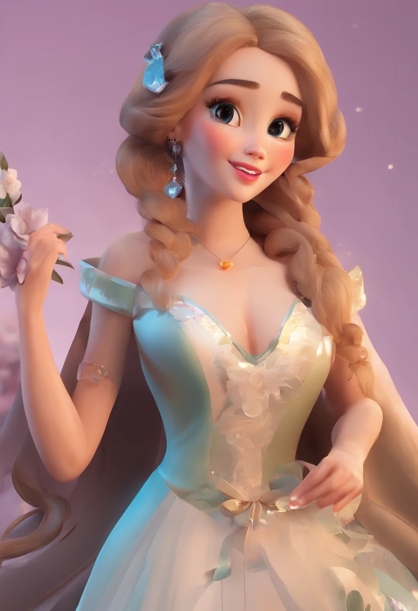 best quality, master part, fotorrealista, extremamente detalhado CG unidade 8k papel de parede, Chibi,1girl, Elsa,sozinho, cheio_corpo, sorrir, Olhando_em_visualizador, ao ar livre,
