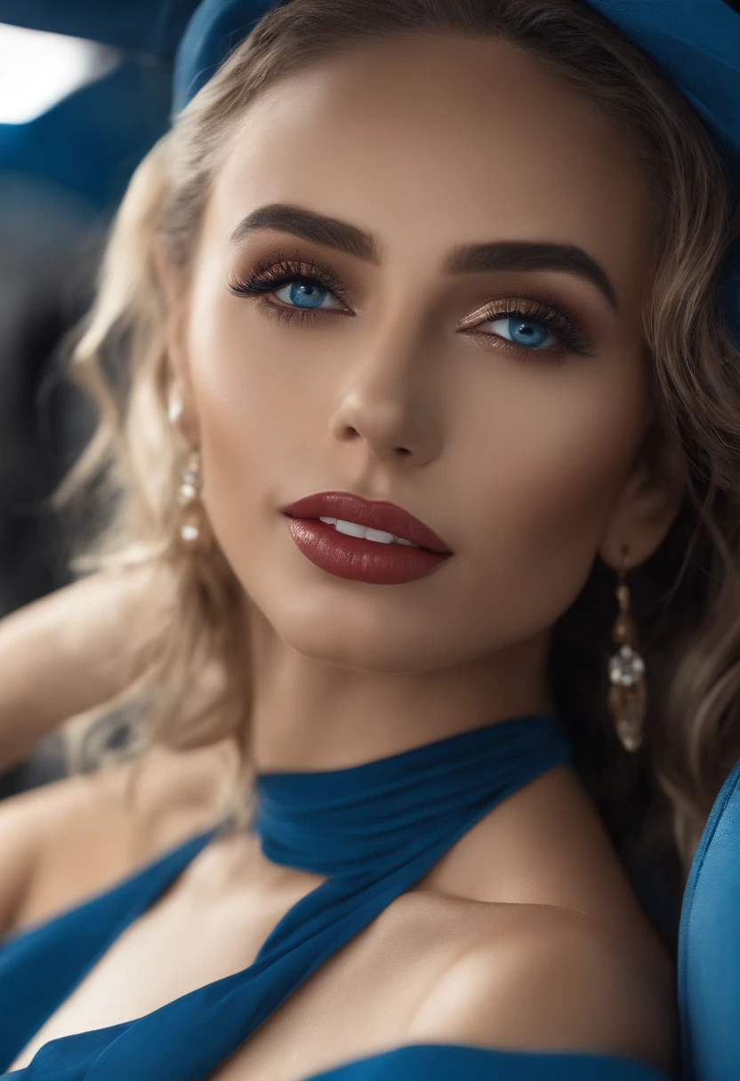 ((best quality, 8k, master part: 1.3)), ((1girl:1.5)), Abs Slim Beleza: 1.3, penteado casual, (Grupo Blue Long: 1.5), Cara super fina, Olhos Delicados, double eyelids, sorrir, (Mostrando dentes de tigre: 1.2), Dancing