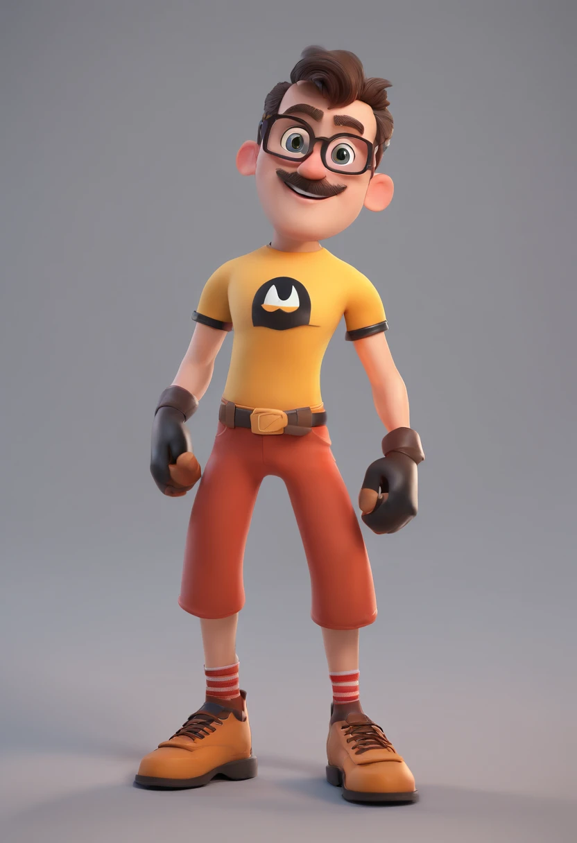 Cartoon character of a man wearing black glasses, barba, bigode, sorrindo, uma camiseta
preta, um personagem animado, Caractere estilizado, animation style rendering, 3D estilizado, Arnold Maya render, 3 d render stylized, toon render keyshot, Personagem 3D, Personagem 3D, 3d rendering stylized, 3 d character render, personagem de desenho animado, Personagem de close up, Pose de personagem, (Estilo Pixar) (master part:1.2) (Bokeh) (best quality) (pele detalhada) (textura detalhada) (8k) (argila) (Cinematic lighting) (foco nítido,Senta e vaza a parte superior do corpo