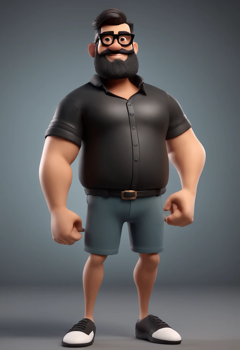 Cartoon character of a man with black glasses and a black polo shirt, cabelo liso, With beard and old school tattoo on his arm, animation character, Caractere estilizado, animation style rendering, 3D estilizado, Arnold Maya render, 3 d render stylized, toon render keyshot, Personagem 3D, Personagem 3D, 3d rendering stylized, 3 d character render, personagem de desenho animado, Personagem de close up, Pose de personagem,  (Estilo Pixar) (master part:1.2) (Bokeh) (best quality) (pele detalhada) (textura detalhada) (8k) (argila) (Cinematic lighting) (foco nítido