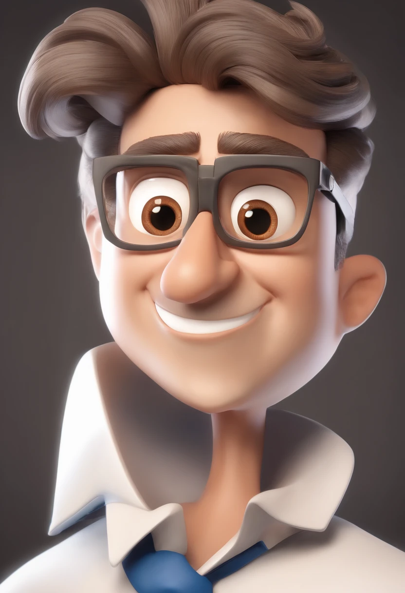 Cartoon character of a man with black glasses, cabelo cacheado marrom escuro e uma camisa azul, animation character, Caractere estilizado, animation style rendering, 3D estilizado, Arnold Maya render, 3 d render stylized, toon render keyshot, Personagem 3D, Personagem 3D, 3d rendering stylized, 3 d character render, personagem de desenho animado, Personagem de close up, Pose de personagem,  (Estilo Pixar) (master part:1.2) (Bokeh) (best quality) (pele detalhada) (textura detalhada) (8k) (argila) (Cinematic lighting) (foco nítido