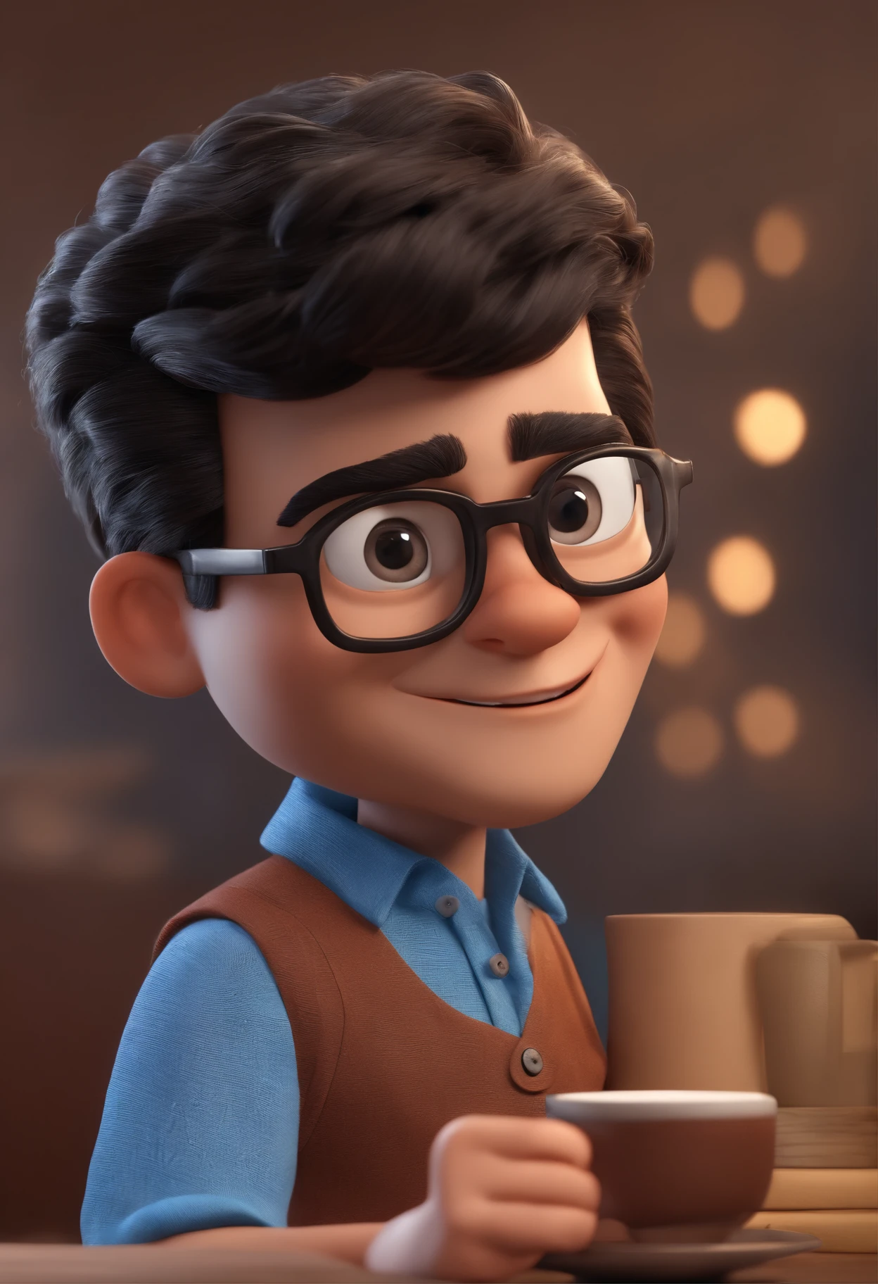 Cartoon character of a man with black glasses and a blue shirt, animation character, Caractere estilizado, animation style rendering, 3D estilizado, Arnold Maya render, 3 d render stylized, toon render keyshot, Personagem 3D, Personagem 3D, 3d rendering stylized, 3 d character render, personagem de desenho animado, Personagem de close up, Pose de personagem, (Estilo Pixar) (master part:1.2) (Bokeh) (best quality) (pele detalhada) (textura detalhada) (8k) (argila) (Cinematic lighting) (foco nítido