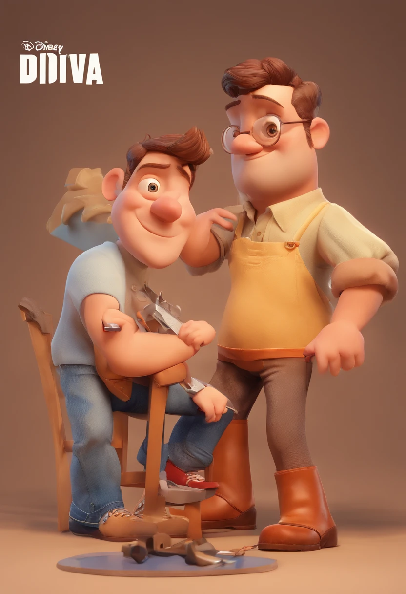 Estilo Pixar: The grown man is holding a naked blue-eyed boy and in his other hand he is holding a pair of scissors and is trying to cut off the boy's testicles,3D Poster,Disney