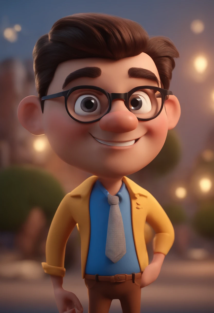 Cartoon character of a man with black glasses and a blue shirt, animation character, Caractere estilizado, animation style rendering, 3D estilizado, Arnold Maya render, 3 d render stylized, toon render keyshot, Personagem 3D, Personagem 3D, 3d rendering stylized, 3 d character render, personagem de desenho animado, Personagem de close up, Pose de personagem, (Estilo Pixar) (master part:1.2) (Bokeh) (best quality) (pele detalhada) (textura detalhada) (8k) (argila) (Cinematic lighting) (foco nítido