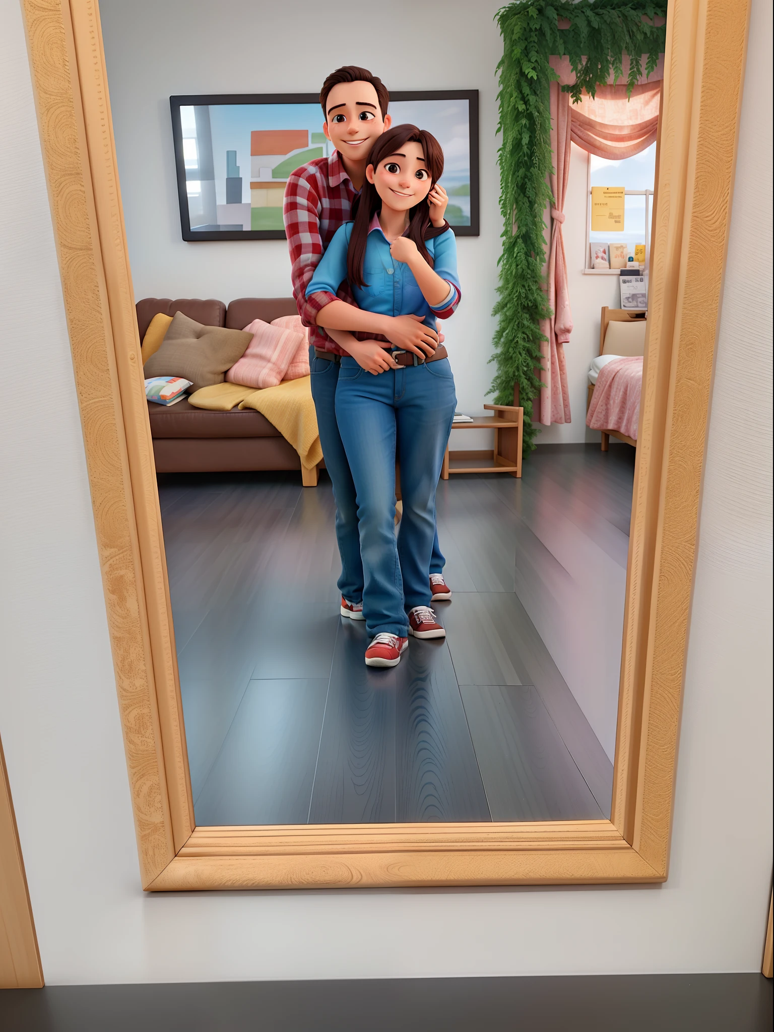 Hugging couple smiling at a selfi