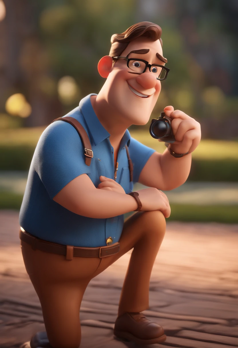 Cartoon character of a man with black glasses and a blue shirt, animation character, Caractere estilizado, animation style rendering, 3D estilizado, Arnold Maya render, 3 d render stylized, toon render keyshot, Personagem 3D, Personagem 3D, 3d rendering stylized, 3 d character render, personagem de desenho animado, Personagem de close up, Pose de personagem, (Estilo Pixar) (master part:1.2) (Bokeh) (best quality) (pele detalhada) (textura detalhada) (8k) (argila) (Cinematic lighting) (foco nítido