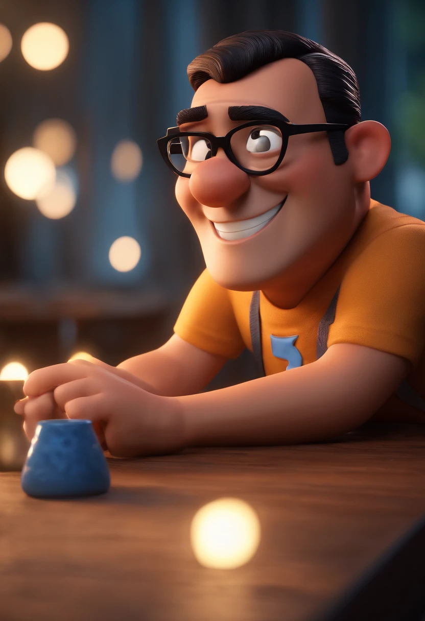 Cartoon character of a man with black glasses and a blue shirt, animation character, Caractere estilizado, animation style rendering, 3D estilizado, Arnold Maya render, 3 d render stylized, toon render keyshot, Personagem 3D, Personagem 3D, 3d rendering stylized, 3 d character render, personagem de desenho animado, Personagem de close up, Pose de personagem, (Estilo Pixar) (master part:1.2) (Bokeh) (best quality) (pele detalhada) (textura detalhada) (8k) (argila) (Cinematic lighting) (foco nítido