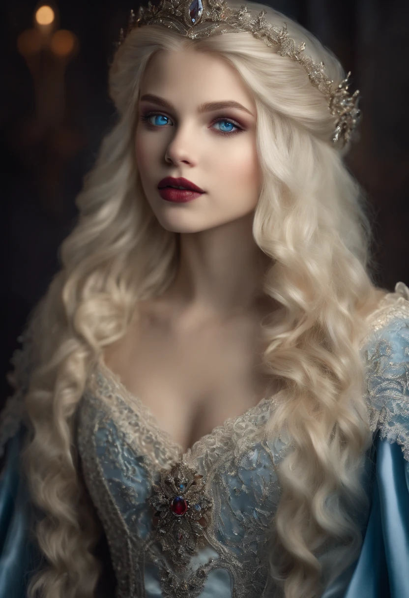 Vampire Princess, 16 years old, breathtakingly beautiful  , blue eyes, whitish blonde hair