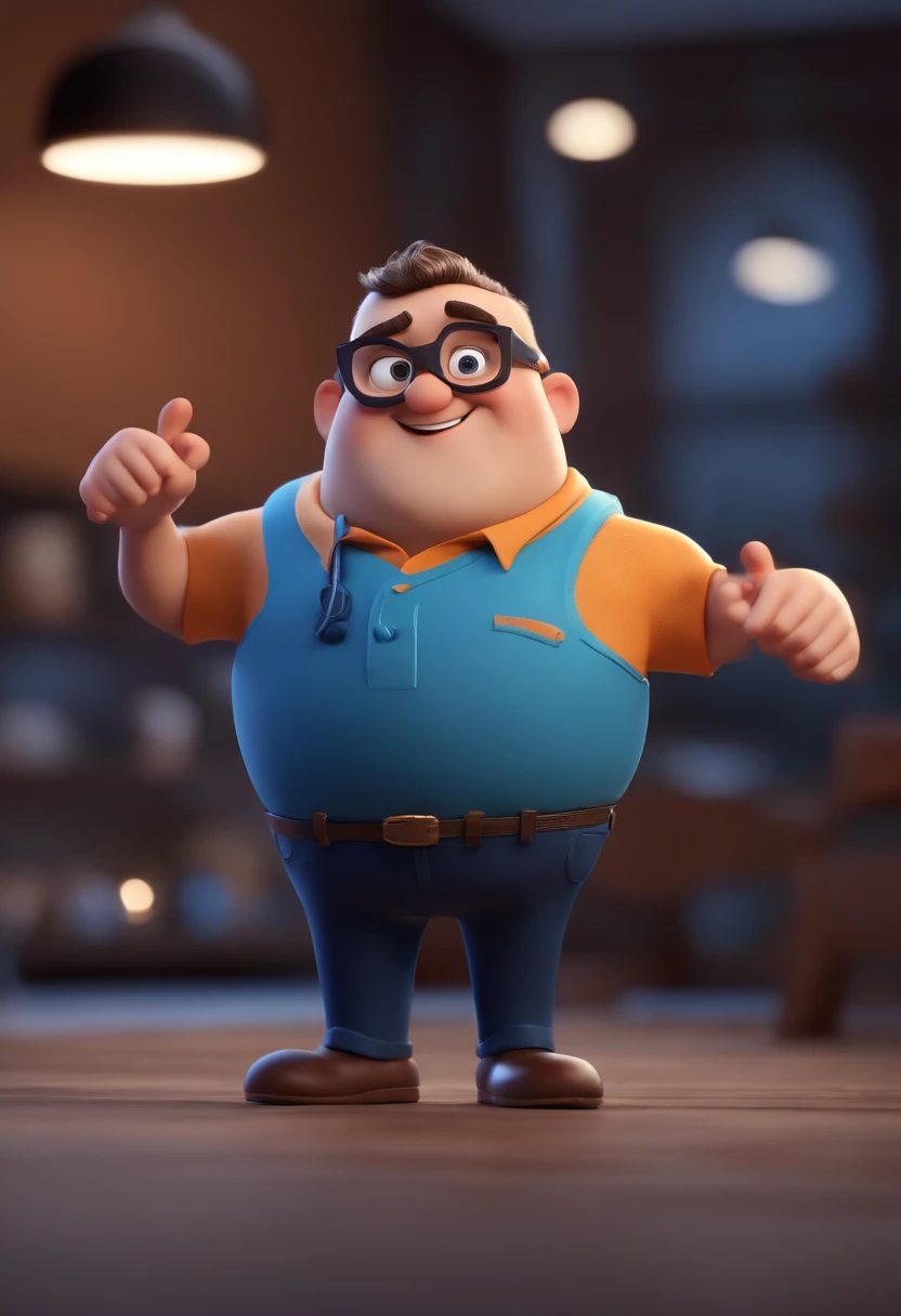 Cartoon character of a man with black glasses and a blue shirt, animation character, Caractere estilizado, animation style rendering, 3D estilizado, Arnold Maya render, 3 d render stylized, toon render keyshot, Personagem 3D, Personagem 3D, 3d rendering stylized, 3 d character render, personagem de desenho animado, Personagem de close up, Pose de personagem,  (Estilo Pixar) (master part:1.2) (Bokeh) (best quality) (pele detalhada) (textura detalhada) (8k) (argila) (Cinematic lighting) (foco nítido