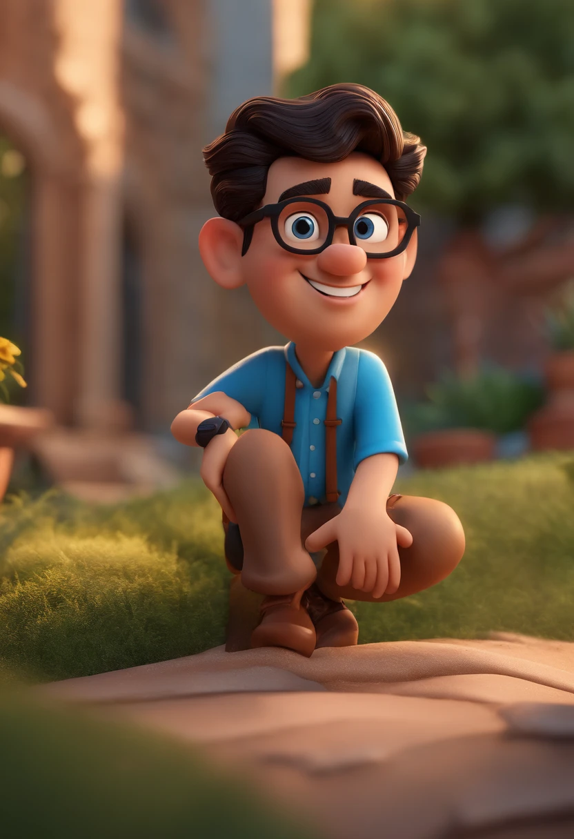 Cartoon character of a man with black glasses and a blue shirt, animation character, Caractere estilizado, animation style rendering, 3D estilizado, Arnold Maya render, 3 d render stylized, toon render keyshot, Personagem 3D, Personagem 3D, 3d rendering stylized, 3 d character render, personagem de desenho animado, Personagem de close up, Pose de personagem,  (Estilo Pixar) (master part:1.2) (Bokeh) (best quality) (pele detalhada) (textura detalhada) (8k) (argila) (Cinematic lighting) (foco nítido