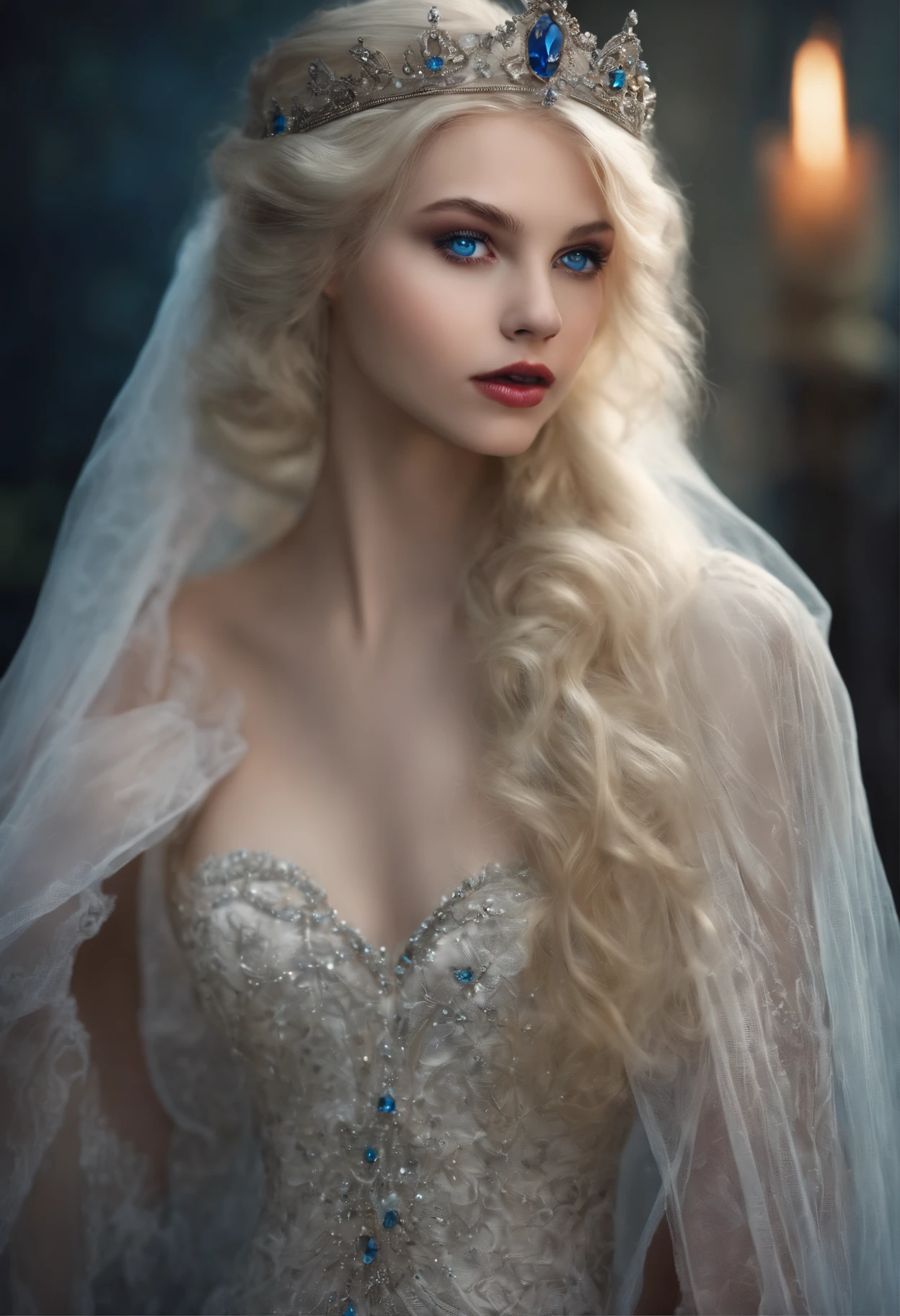 Vampire Princess, 16 years old, breathtakingly beautiful , blue eyes, whitish blonde hair