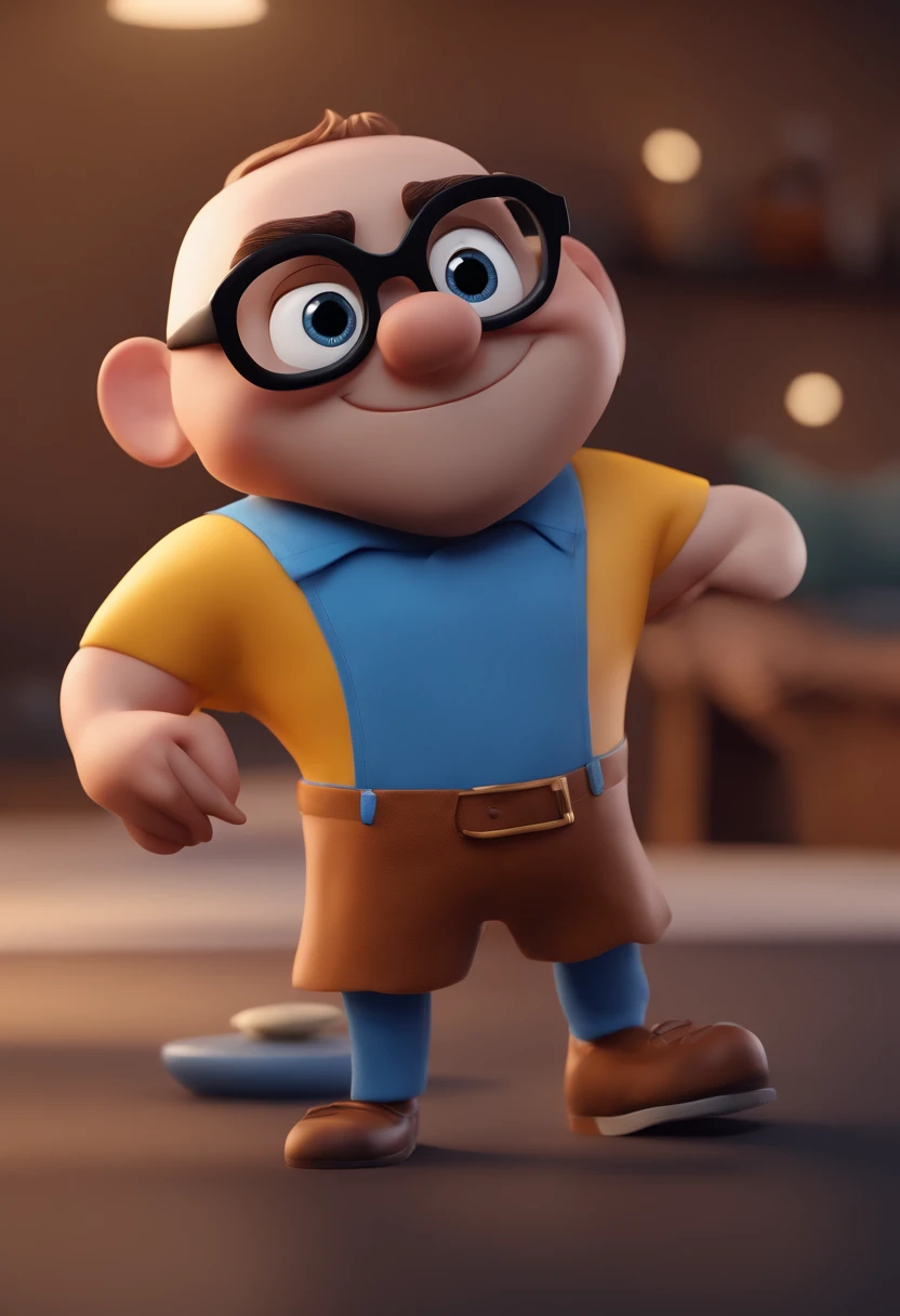 Cartoon character of a man with black glasses and a blue shirt, animation character, Caractere estilizado, animation style rendering, 3D estilizado, Arnold Maya render, 3 d render stylized, toon render keyshot, Personagem 3D, Personagem 3D, 3d rendering stylized, 3 d character render, personagem de desenho animado, Personagem de close up, Pose de personagem, (Estilo Pixar) (master part:1.2) (Bokeh) (best quality) (pele detalhada) (textura detalhada) (8k) (argila) (Cinematic lighting) (foco nítido