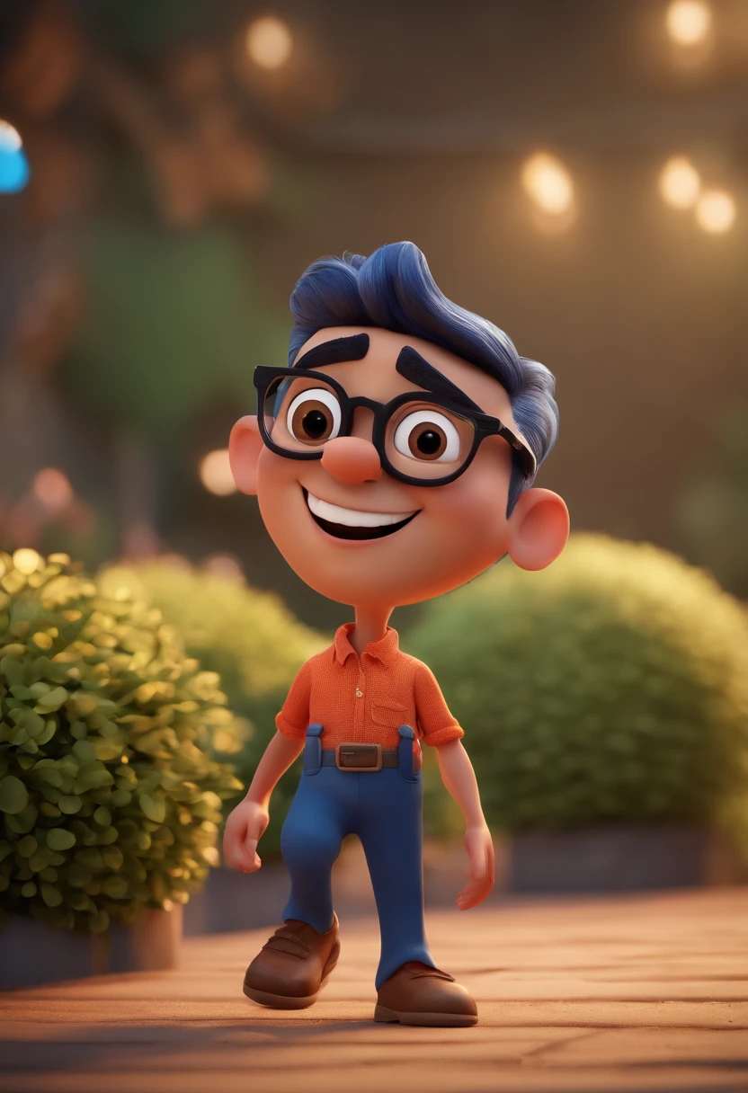 Cartoon character of a man with black glasses and a blue shirt, animation character, Caractere estilizado, animation style rendering, 3D estilizado, Arnold Maya render, 3 d render stylized, toon render keyshot, Personagem 3D, Personagem 3D, 3d rendering stylized, 3 d character render, personagem de desenho animado, Personagem de close up, Pose de personagem, (Estilo Pixar) (master part:1.2) (Bokeh) (best quality) (pele detalhada) (textura detalhada) (8k) (argila) (Cinematic lighting) (foco nítido