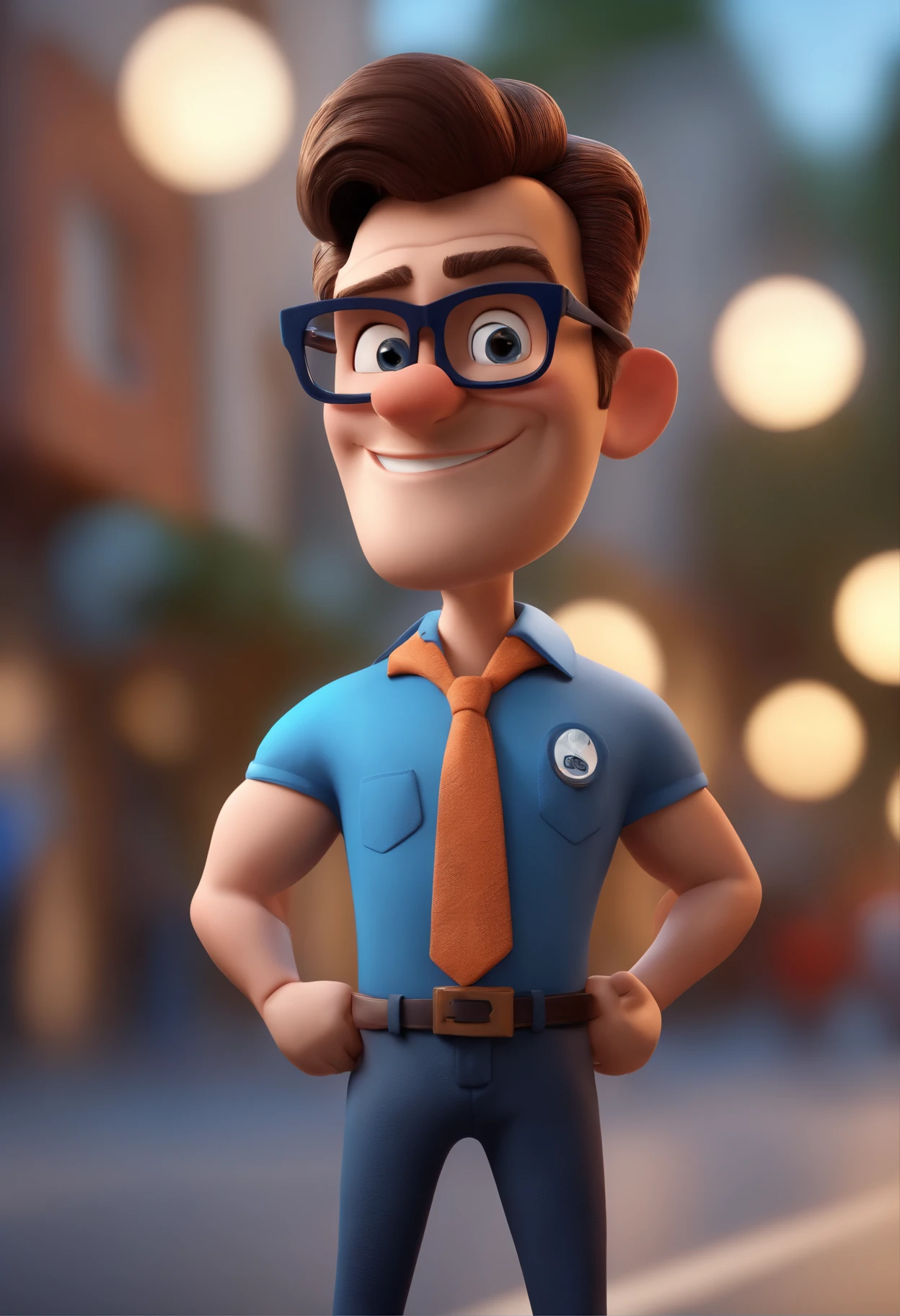 Cartoon character of a man with black glasses and a blue shirt, animation character, Caractere estilizado, animation style rendering, 3D estilizado, Arnold Maya render, 3 d render stylized, toon render keyshot, Personagem 3D, Personagem 3D, 3d rendering stylized, 3 d character render, personagem de desenho animado, Personagem de close up, Pose de personagem,  (Estilo Pixar) (master part:1.2) (Bokeh) (best quality) (pele detalhada) (textura detalhada) (8k) (argila) (Cinematic lighting) (foco nítido