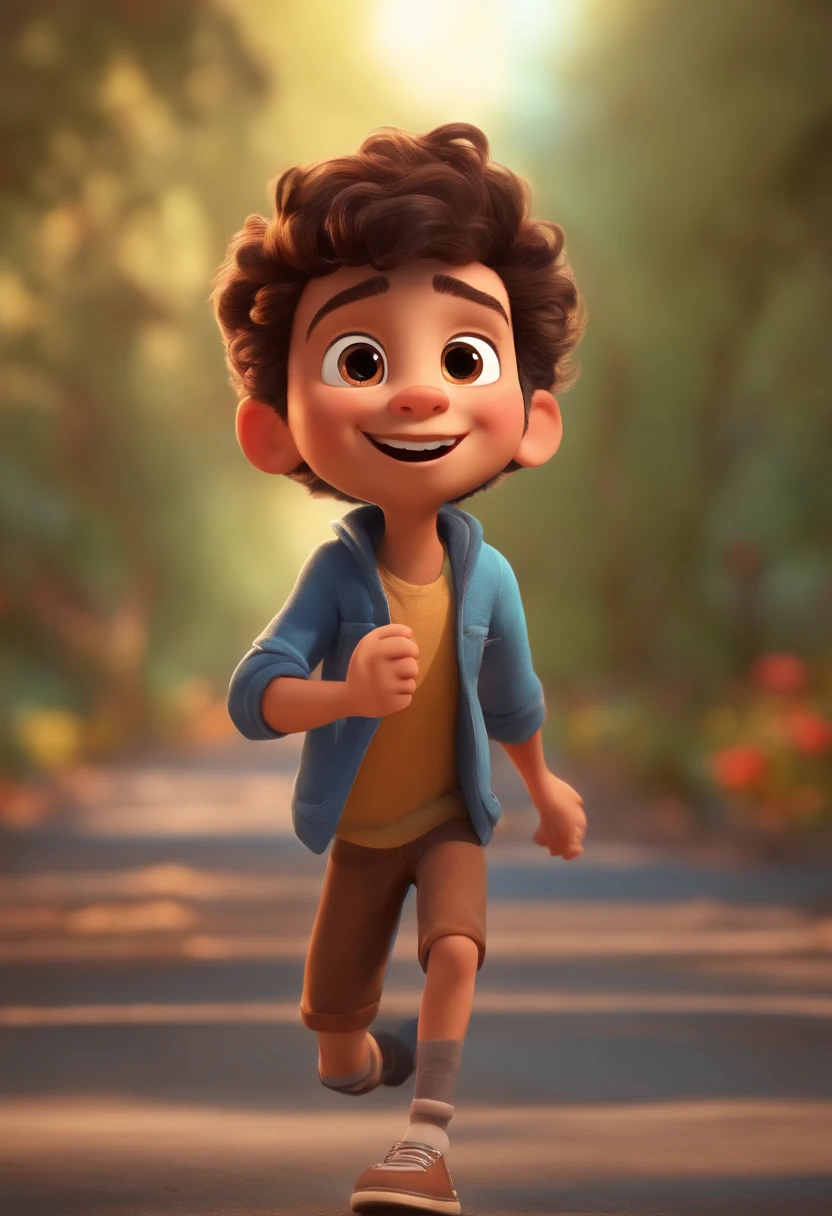 Image of a boy for a story in a YouTube video in Pixar format, He's the little allabester, He's the class leader, He's outgoing, Playful and gets up for a lot of things, cabelo curto