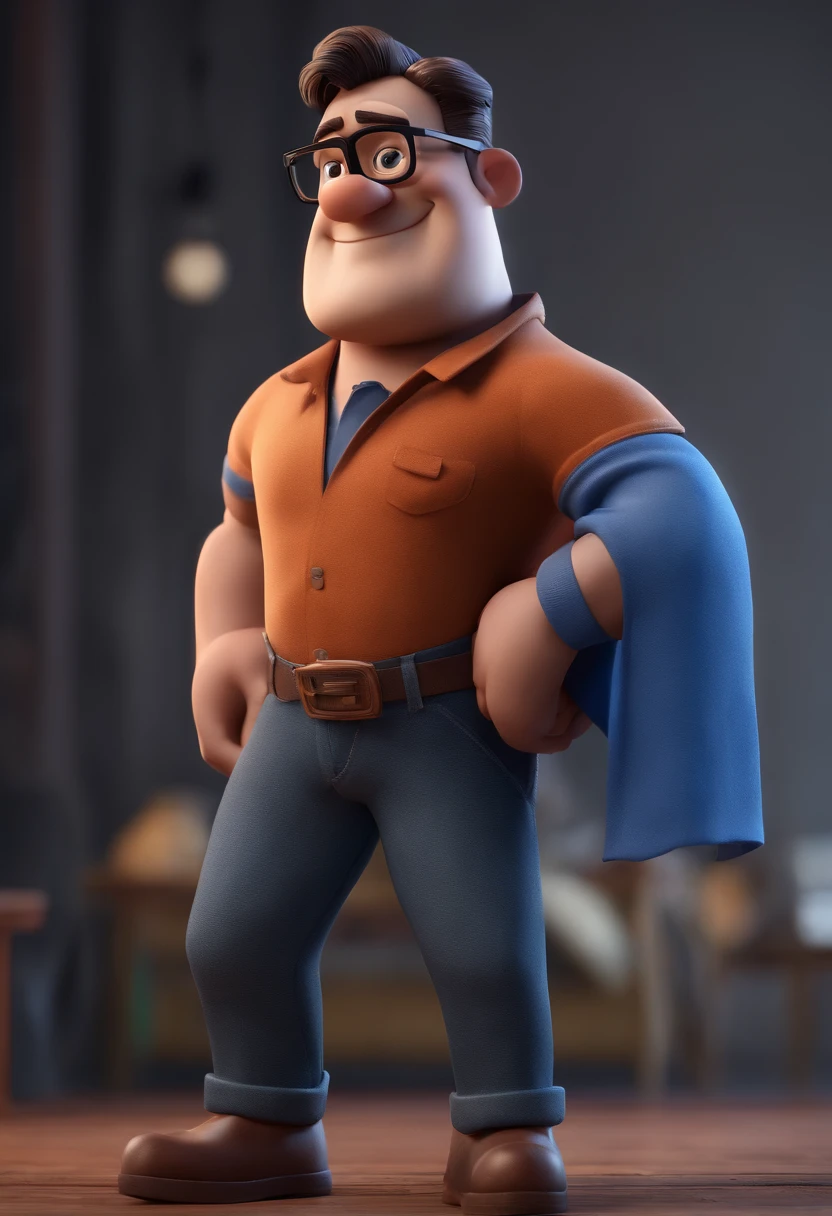 Cartoon character of a man with black glasses and a blue shirt, animation character, Caractere estilizado, animation style rendering, 3D estilizado, Arnold Maya render, 3 d render stylized, toon render keyshot, Personagem 3D, Personagem 3D, 3d rendering stylized, 3 d character render, personagem de desenho animado, Personagem de close up, Pose de personagem, (Estilo Pixar) (master part:1.2) (Bokeh) (best quality) (pele detalhada) (textura detalhada) (8k) (argila) (Cinematic lighting) (foco nítido