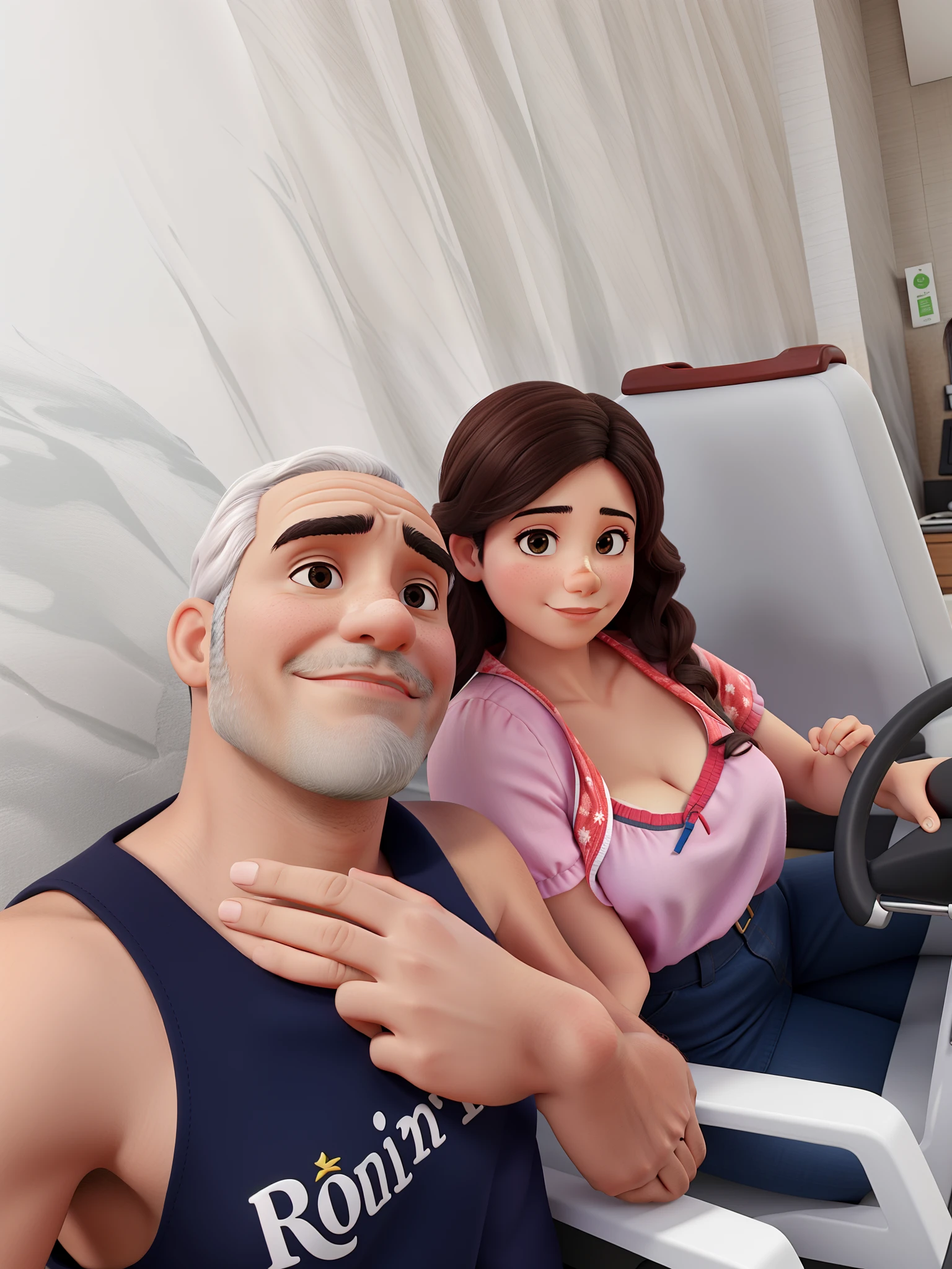 Grandfather and his 20 year old granddaughter with huge breasts in bra kissing their grandfather