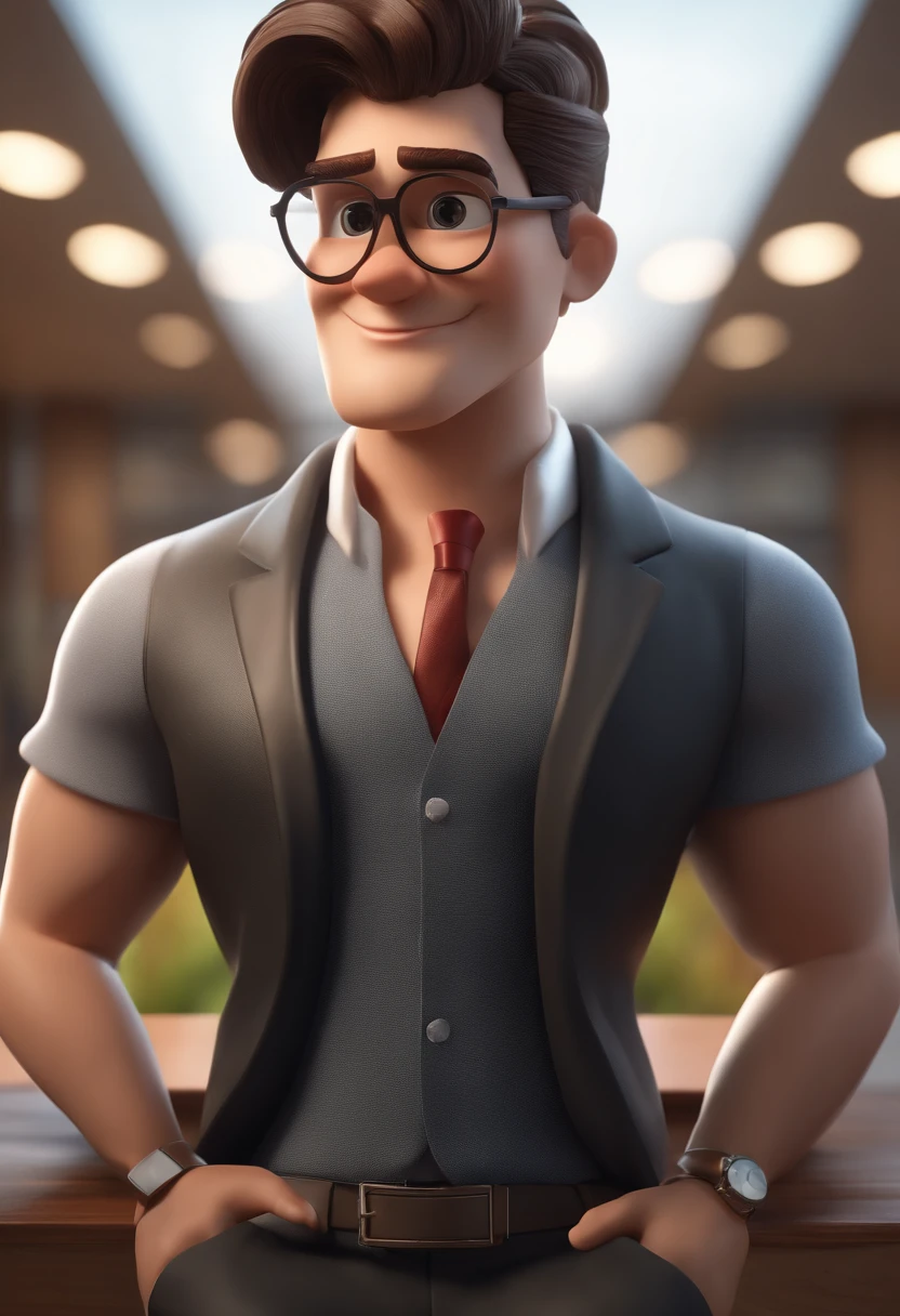 Personagem de desenho animado de um jovem homem, com uma camisa preta, on an office desk, um personagem animado, Caractere estilizado, animation style rendering, 3D estilizado, Arnold Maya render, 3 d render stylized, toon render keyshot, Personagem 3D, Personagem 3D, 3d rendering stylized, 3 d character render, personagem de desenho animado, Personagem de close up, Pose de personagem, (Estilo Pixar) (master part:1.2) (Bokeh) (best quality) (pele detalhada) (textura detalhada) (8k) (argila) (Cinematic lighting) (foco nítido，Senta e vaza a parte superior do corpo