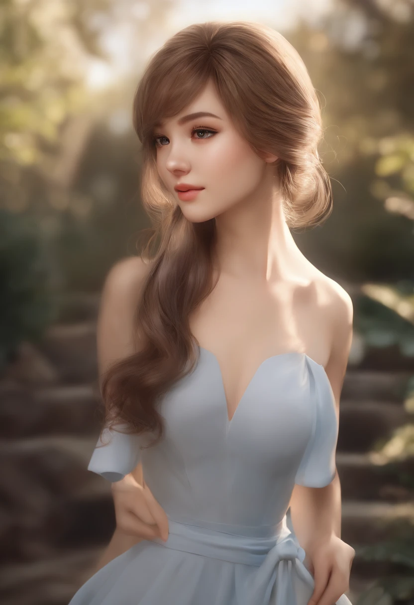 Mulher loira com cabelo longo e vestido azul posando para uma foto, arte de anime realista, photorealistic anime girl rendering, arte cg anime suave, estilo realismo anime, estilo de arte realista, menina anime jovem realista, lindo pintura digital, Estilo anime 3D realista, retrato bonito do anime, realistic anime art style, retrato de personagem de closeup, 3 d anime realista, retrato estilo anime