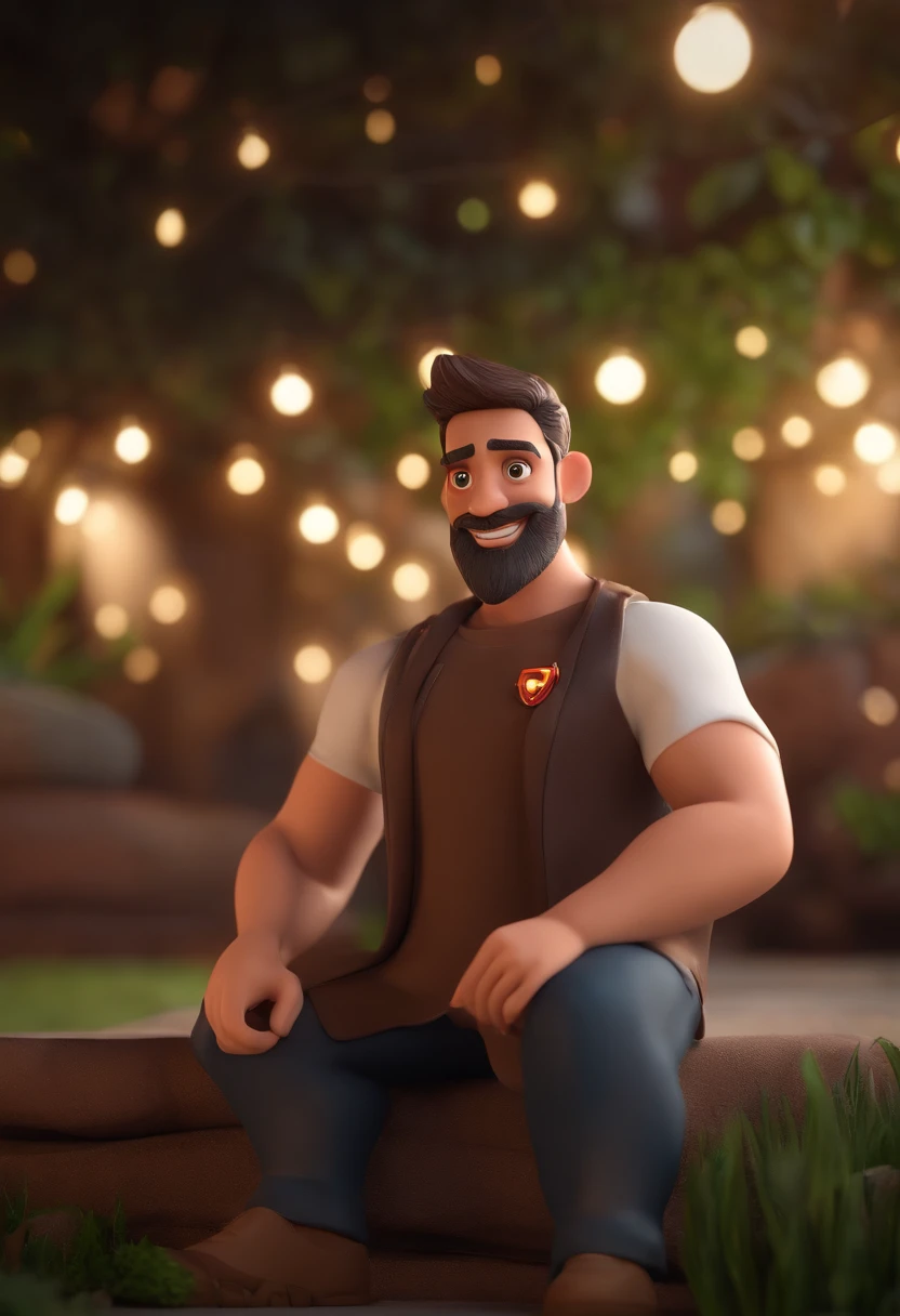personagem dos desenhos animados de um homem com barba fechada e uma camisa preta com o nome Henrique imports no peito, segurando seu iPhone feliz para tirar selfie, na sua loja, ao redor dele produtos Apple, iPhone, Macbook, he's wearing AirPods, animation character, Caractere estilizado, animation style rendering, 3D estilizado, Arnold Maya render, 3 d render stylized, toon render keyshot, Personagem 3D, Personagem 3D, 3d rendering stylized, 3 d character render, personagem de desenho animado, Personagem de close up, Pose de personagem, (Estilo Pixar) (master part:1.2) (Bokeh) (best quality) (pele detalhada) (textura detalhada) (8k) (argila) (Cinematic lighting) (foco nítido