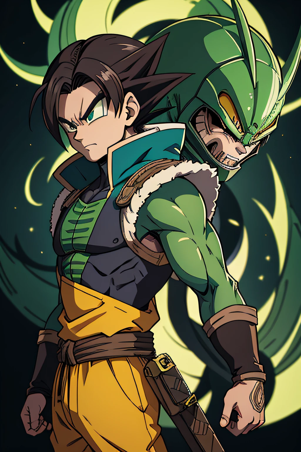 An alien villain, snake-like, com uma armadura simples de guerreiro, personagem estilo anime, como um Personagem de anime, estilo anime masculino, Personagem de anime, inspirado em Dragon Ball, arte por Akira toryama