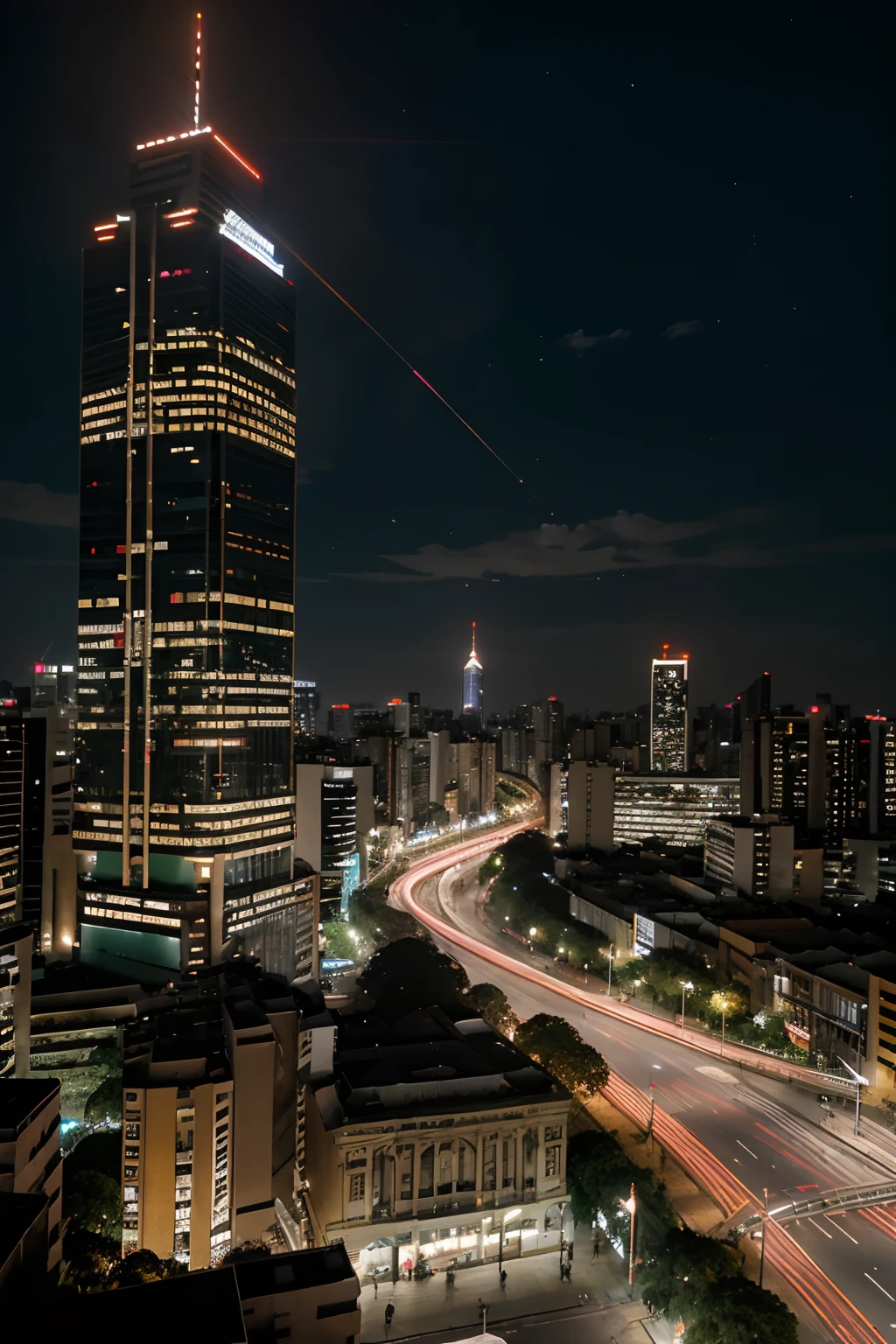 "Sinfonia Paulistana" is a work of art that captures the pulsating energy and diversity of the city of São Paulo. This piece is a mix of vibrant colors and dynamic shapes that represent the different aspects of the metropolis.

No centro da obra, there is a stylized portrait of the São Paulo skyline, with its towering skyscrapers that touch the sky and reflect the glow of the city. The lights of the city at night are represented by neon banners that snake through the buildings, creating a sense of constant movement.

Ao redor do skyline, There is an explosion of colors and shapes that symbolize the cultural diversity of the city. Abstract figures dance samba, hip-hop, frevo and other dance styles that reflect the richness of São Paulo's cultural heritage. A variety of historic buildings, como o Teatro Municipal e o MASP, are integrated into the landscape, ligando o passado e o presente da cidade.

A obra "Sinfonia Paulistana" It also incorporates natural elements, such as the green of urban parks and the water of the Tietê River, para lembrar que, Despite their hustle and bustle, São Paulo has corners of tranquility and natural beauty.