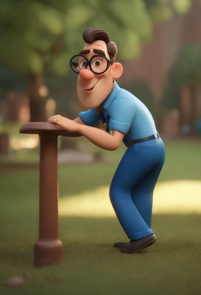 Cartoon character of a man wearing black glasses and a blue shirt, um personagem animado, Caractere estilizado, animation style rendering, 3D estilizado, Arnold Maya render, 3 d render stylized, toon render keyshot, Personagem 3D, Personagem 3D, 3d rendering stylized, 3 d character render, personagem de desenho animado, Personagem de close up, Pose de personagem,  (Estilo Pixar) (master part:1.2) (Bokeh) (best quality) (pele detalhada) (textura detalhada) (8k) (argila) (Cinematic lighting) (foco nítido