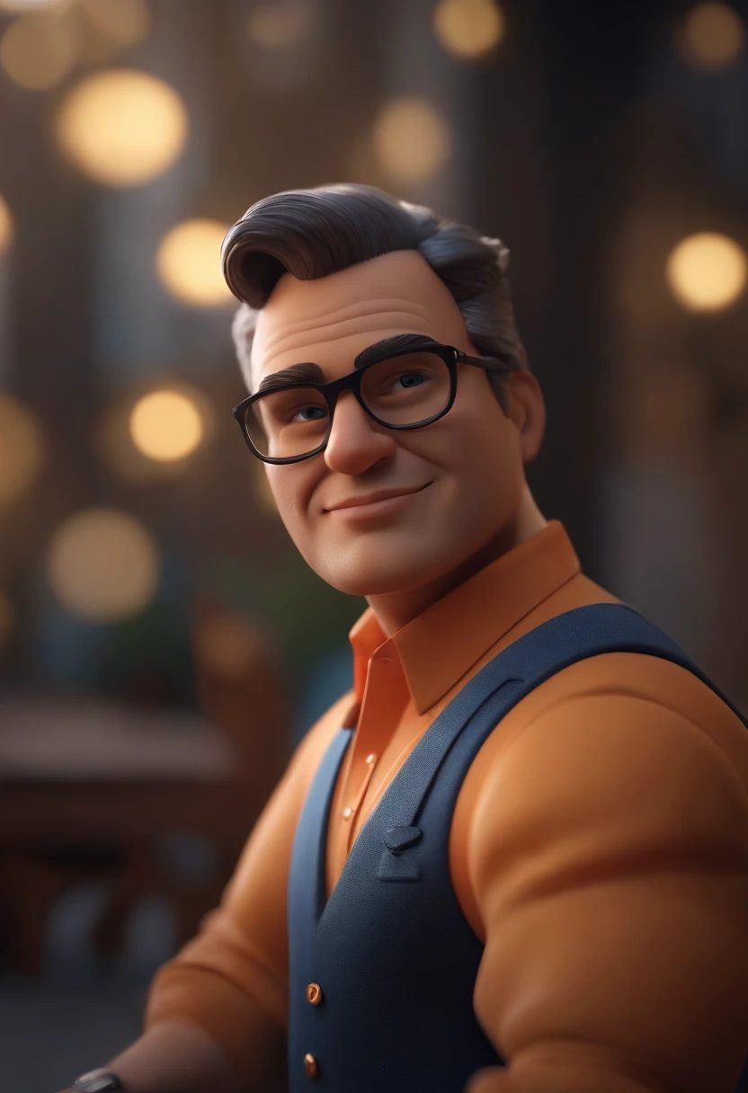 Cartoon character of a man wearing black glasses and a blue shirt, um personagem animado, Caractere estilizado, animation style rendering, 3D estilizado, Arnold Maya render, 3 d render stylized, toon render keyshot, Personagem 3D, Personagem 3D, 3d rendering stylized, 3 d character render, personagem de desenho animado, Personagem de close up, Pose de personagem, (Estilo Pixar) (master part:1.2) (Bokeh) (best quality) (pele detalhada) (textura detalhada) (8k) (argila) (Cinematic lighting) (foco nítido