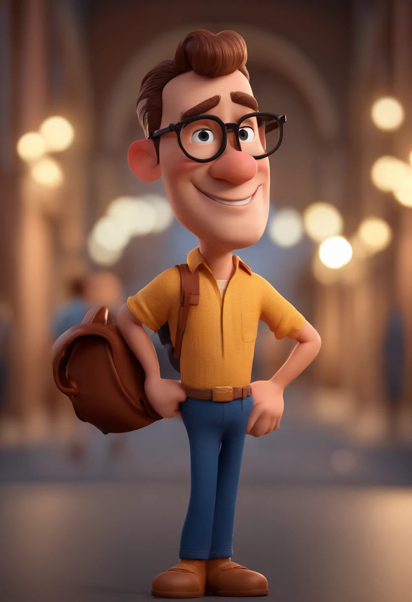 Cartoon character of a man with black glasses and a blue shirt, animation character, Caractere estilizado, animation style rendering, 3D estilizado, Arnold Maya render, 3 d render stylized, toon render keyshot, Personagem 3D, Personagem 3D, 3d rendering stylized, 3 d character render, personagem de desenho animado, Personagem de close up, Pose de personagem,  (Estilo Pixar) (master part:1.2) (Bokeh) (best quality) (pele detalhada) (textura detalhada) (8k) (argila) (Cinematic lighting) (foco nítido