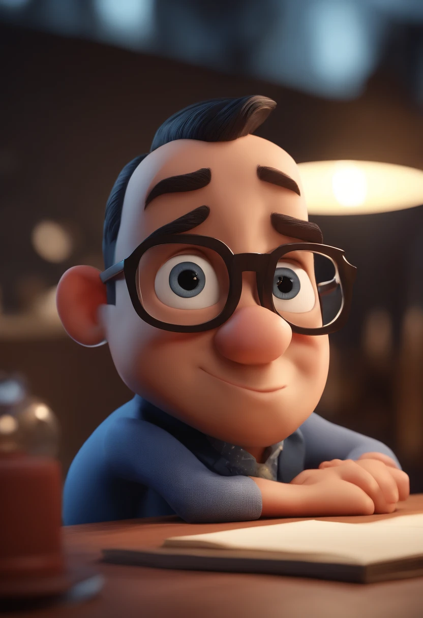 Cartoon character of a man with black glasses and a blue shirt, animation character, Caractere estilizado, animation style rendering, 3D estilizado, Arnold Maya render, 3 d render stylized, toon render keyshot, Personagem 3D, Personagem 3D, 3d rendering stylized, 3 d character render, personagem de desenho animado, Personagem de close up, Pose de personagem, (Estilo Pixar) (master part:1.2) (Bokeh) (best quality) (pele detalhada) (textura detalhada) (8k) (argila) (Cinematic lighting) (foco nítido