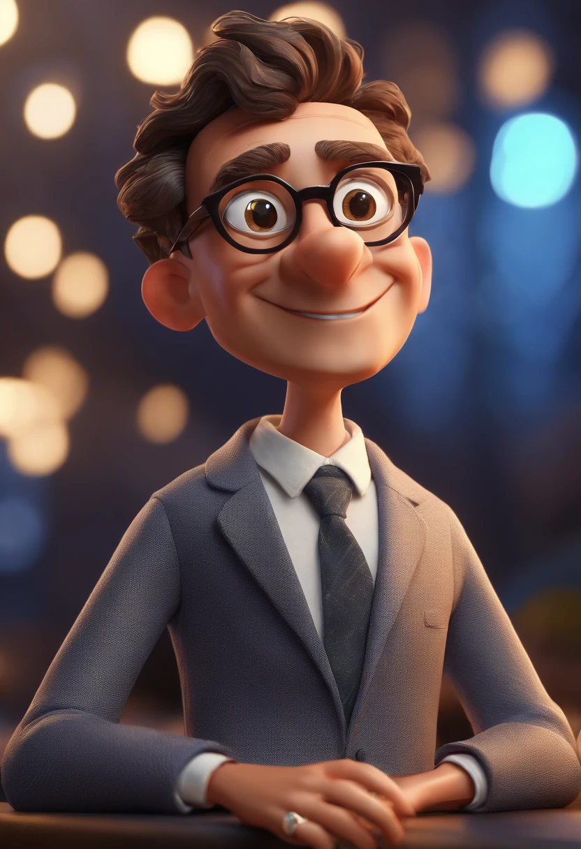 Cartoon character of a man with black glasses and a blue shirt, animation character, Caractere estilizado, animation style rendering, 3D estilizado, Arnold Maya render, 3 d render stylized, toon render keyshot, Personagem 3D, Personagem 3D, 3d rendering stylized, 3 d character render, personagem de desenho animado, Personagem de close up, Pose de personagem,  (Estilo Pixar) (master part:1.2) (Bokeh) (best quality) (pele detalhada) (textura detalhada) (8k) (argila) (Cinematic lighting) (foco nítido