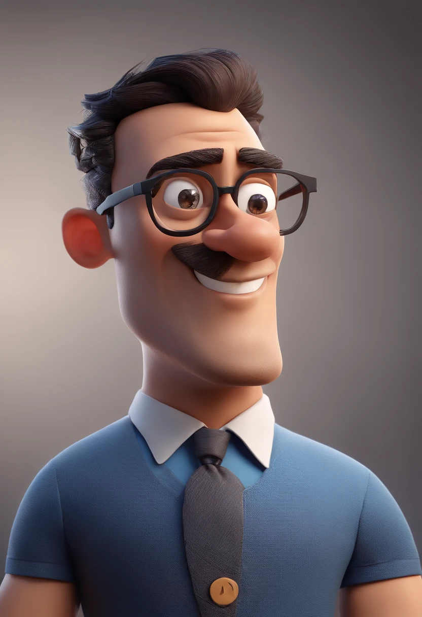 Cartoon character of a man with black glasses and a blue shirt, animation character, Caractere estilizado, animation style rendering, 3D estilizado, Arnold Maya render, 3 d render stylized, toon render keyshot, Personagem 3D, Personagem 3D, 3d rendering stylized, 3 d character render, personagem de desenho animado, Personagem de close up, Pose de personagem, (Estilo Pixar) (master part:1.2) (Bokeh) (best quality) (pele detalhada) (textura detalhada) (8k) (argila) (Cinematic lighting) (foco nítido