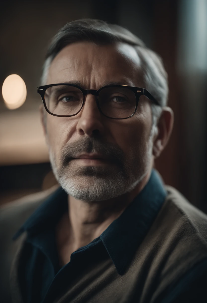 Portrait of a father without a beard and with glasses