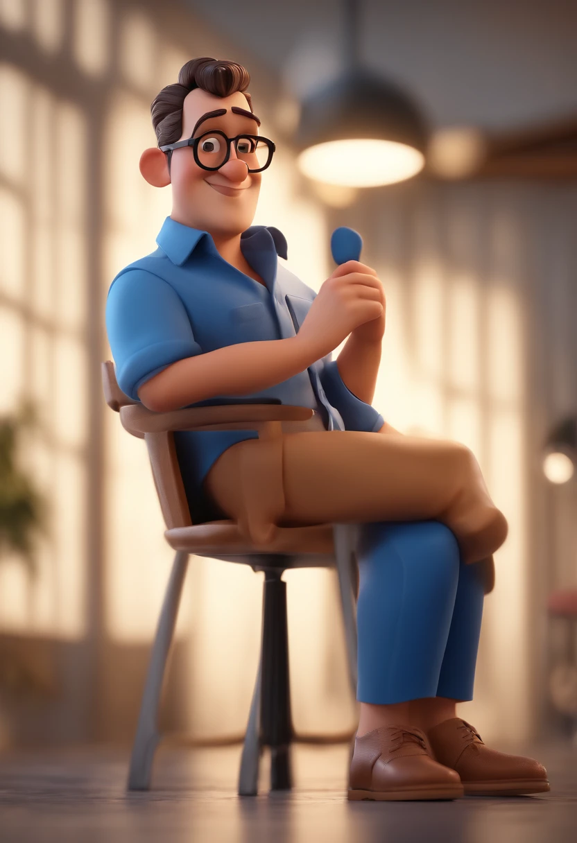 Cartoon character of a man with black glasses and a blue shirt, animation character, Caractere estilizado, animation style rendering, 3D estilizado, Arnold Maya render, 3 d render stylized, toon render keyshot, Personagem 3D, Personagem 3D, 3d rendering stylized, 3 d character render, personagem de desenho animado, Personagem de close up, Pose de personagem, (Estilo Pixar) (master part:1.2) (Bokeh) (best quality) (pele detalhada) (textura detalhada) (8k) (argila) (Cinematic lighting) (foco nítido