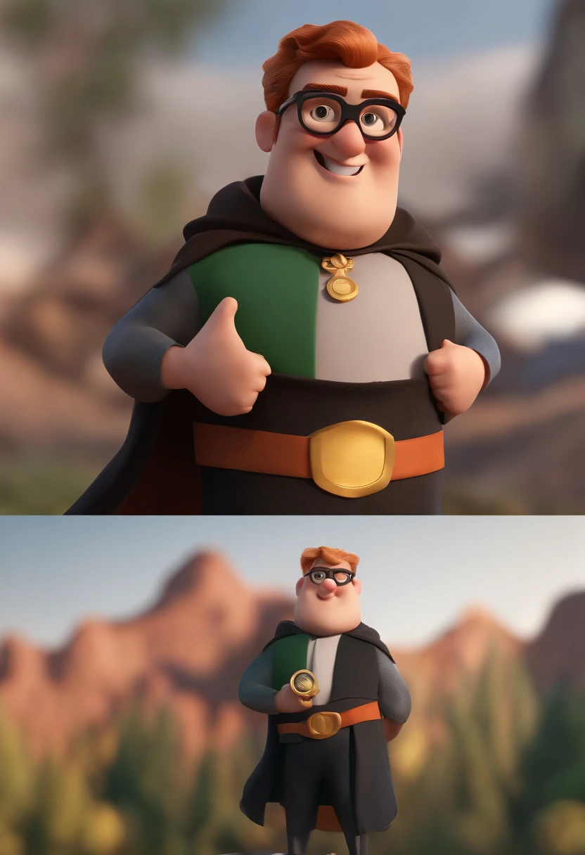 Cartoon character of a man with black glasses and a black capeta, animation character, Caractere estilizado, animation style rendering, 3D estilizado, Arnold Maya render, 3 d render stylized, toon render keyshot, Personagem 3D, Personagem 3D, 3d rendering stylized, 3 d character render, personagem de desenho animado, Personagem de close up, Pose de personagem, (Estilo Pixar) (master part:1.2) (Bokeh) (best quality) (pele detalhada) (textura detalhada) (8k) (argila) (Cinematic lighting) (foco nítido