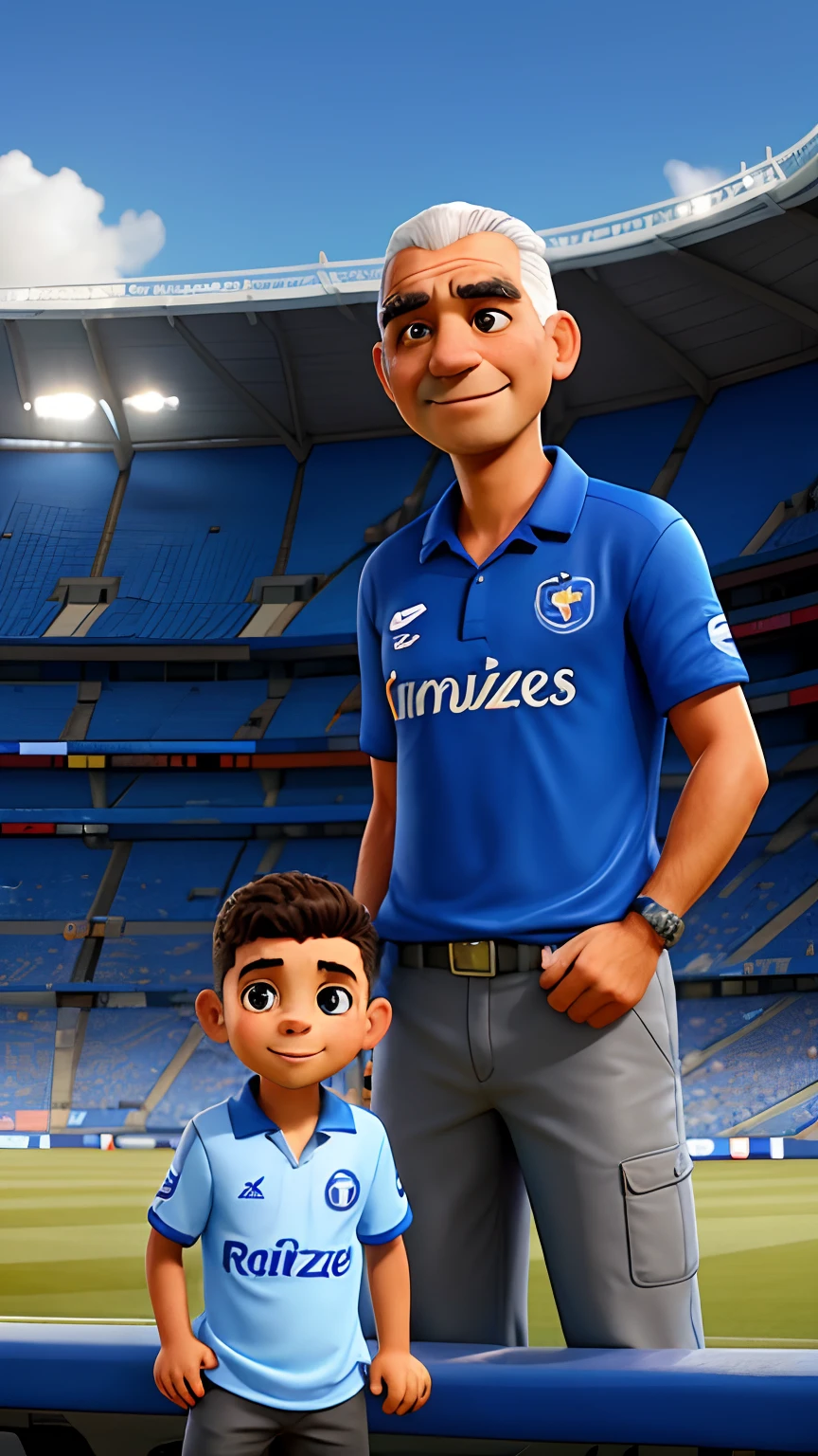 Father and son at the stadium watching Cruzeiro play. Muita torcida junta
