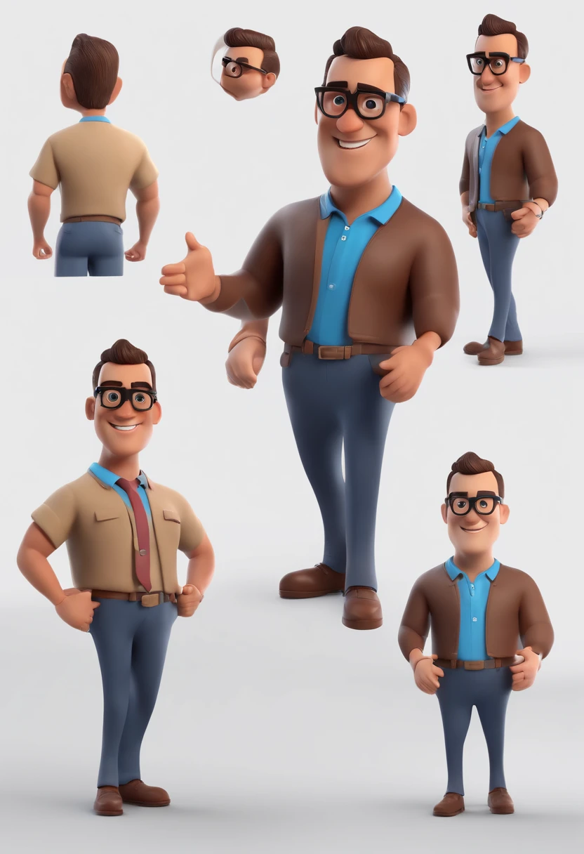 Cartoon character of a man with black glasses and a blue shirt, animation character, Caractere estilizado, animation style rendering, 3D estilizado, Arnold Maya render, 3 d render stylized, toon render keyshot, Personagem 3D, Personagem 3D, 3d rendering stylized, 3 d character render, personagem de desenho animado, Personagem de close up, Pose de personagem, (Estilo Pixar) (master part:1.2) (Bokeh) (best quality) (pele detalhada) (textura detalhada) (8k) (argila) (Cinematic lighting) (foco nítido