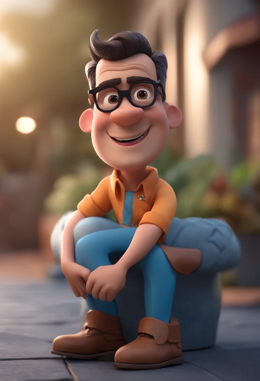 Cartoon character of a man with black glasses and a blue shirt, animation character, Caractere estilizado, animation style rendering, 3D estilizado, Arnold Maya render, 3 d render stylized, toon render keyshot, Personagem 3D, Personagem 3D, 3d rendering stylized, 3 d character render, personagem de desenho animado, Personagem de close up, Pose de personagem,  (Estilo Pixar) (master part:1.2) (Bokeh) (best quality) (pele detalhada) (textura detalhada) (8k) (argila) (Cinematic lighting) (foco nítido