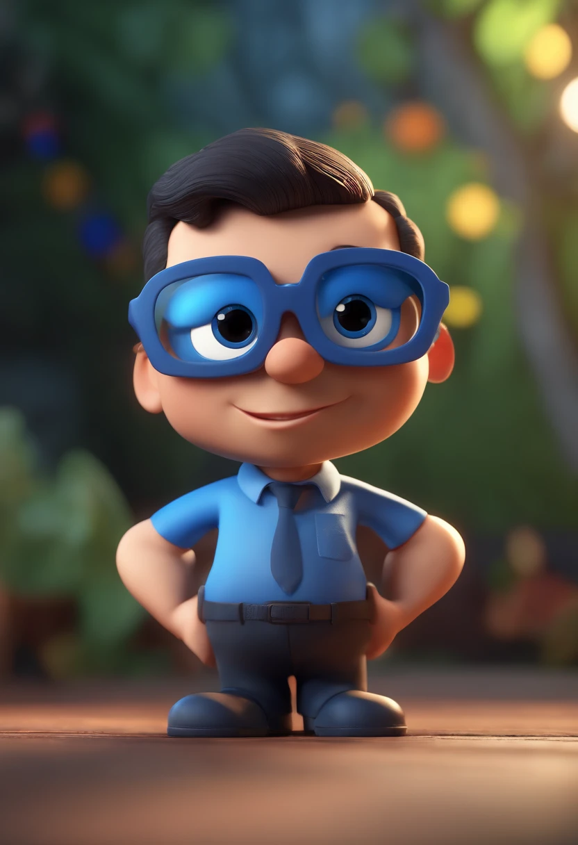 Cartoon character of a man with black glasses and a blue shirt, animation character, Caractere estilizado, animation style rendering, 3D estilizado, Arnold Maya render, 3 d render stylized, toon render keyshot, Personagem 3D, Personagem 3D, 3d rendering stylized, 3 d character render, personagem de desenho animado, Personagem de close up, Pose de personagem, (Estilo Pixar) (master part:1.2) (Bokeh) (best quality) (pele detalhada) (textura detalhada) (8k) (argila) (Cinematic lighting) (foco nítido
