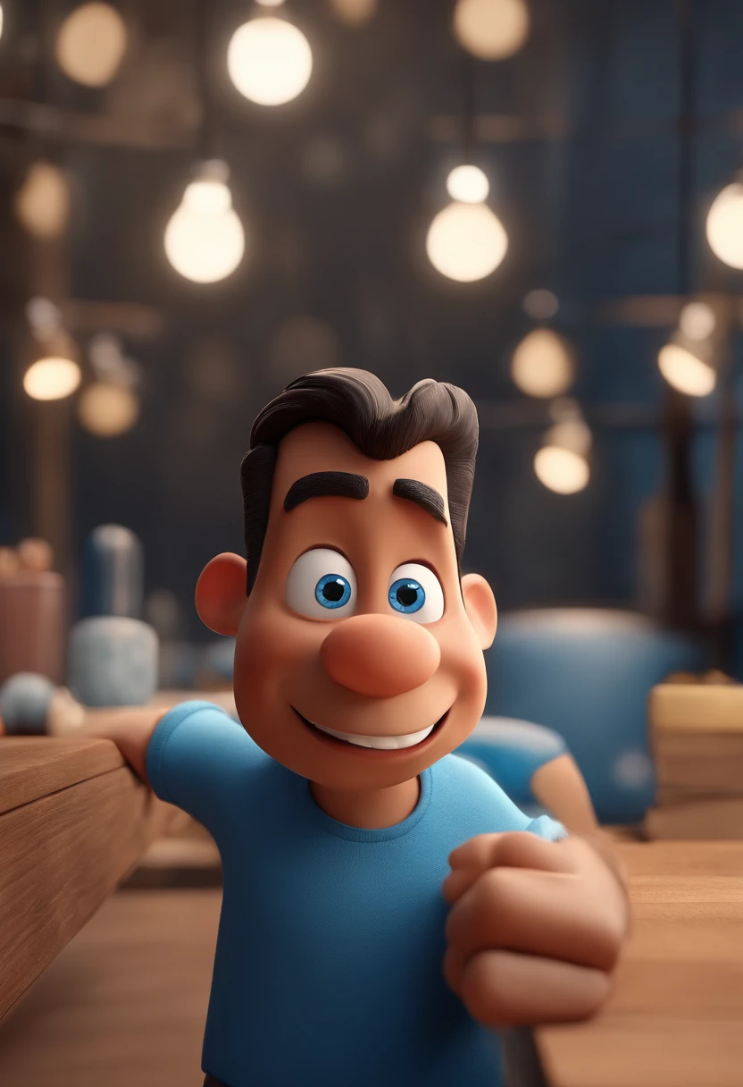 Cartoon character of a man with black glasses and a blue shirt, animation character, Caractere estilizado, animation style rendering, 3D estilizado, Arnold Maya render, 3 d render stylized, toon render keyshot, Personagem 3D, Personagem 3D, 3d rendering stylized, 3 d character render, personagem de desenho animado, Personagem de close up, Pose de personagem,  (Estilo Pixar) (master part:1.2) (Bokeh) (best quality) (pele detalhada) (textura detalhada) (8k) (argila) (Cinematic lighting) (foco nítido
