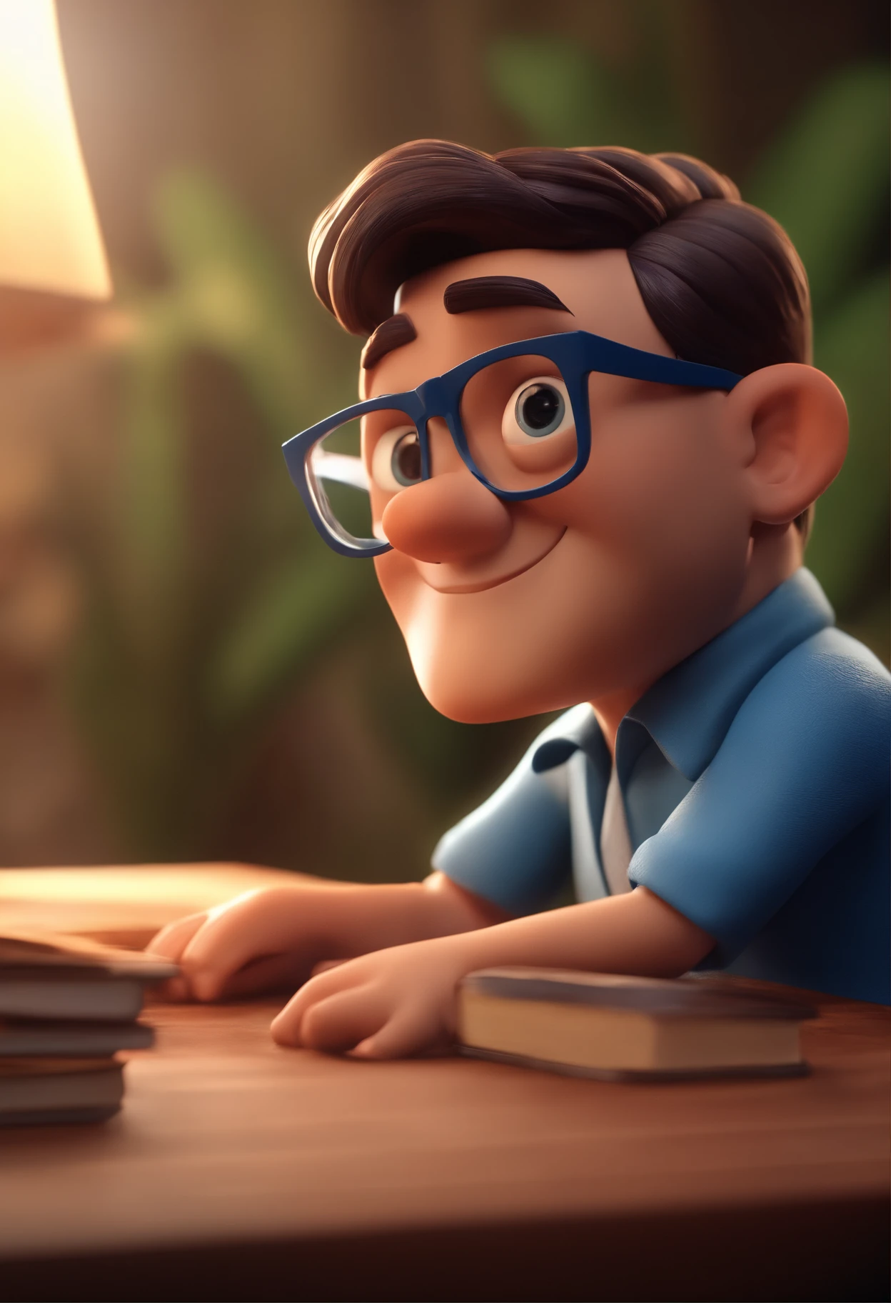 Cartoon character of a man with black glasses and a blue shirt, animation character, Caractere estilizado, animation style rendering, 3D estilizado, Arnold Maya render, 3 d render stylized, toon render keyshot, Personagem 3D, Personagem 3D, 3d rendering stylized, 3 d character render, personagem de desenho animado, Personagem de close up, Pose de personagem, (Estilo Pixar) (master part:1.2) (Bokeh) (best quality) (pele detalhada) (textura detalhada) (8k) (argila) (Cinematic lighting) (foco nítido