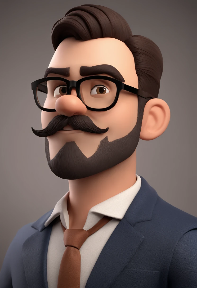 Cartoon character of a man with black glasses, cabelo curto marrom de barba ruiva e uma camisa preta, animation character, Caractere estilizado, animation style rendering, 3D estilizado, Arnold Maya render, 3 d render stylized, toon render keyshot, Personagem 3D, Personagem 3D, 3d rendering stylized, 3 d character render, personagem de desenho animado, Personagem de close up, Pose de personagem, (Estilo Pixar) (master part:1.2) (Bokeh) (best quality) (pele detalhada) (textura detalhada) (8k) (argila) (Cinematic lighting) (foco nítido