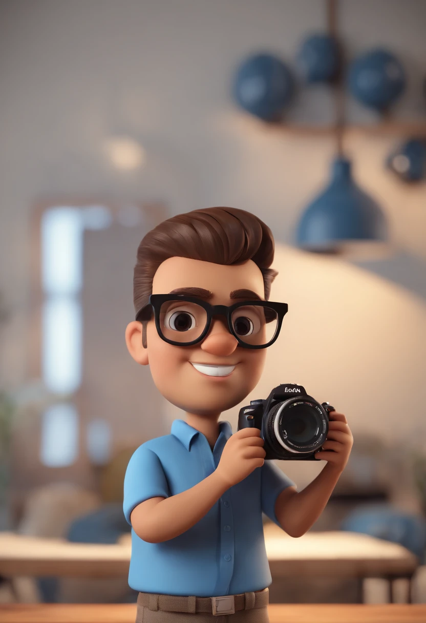 Garoto, estilo disney, tom de pele: escuro: Cabelo: preto escuro, curto. square eyeglasses. camisa: gola Polo preta. Cor preta. Fundo: Gray and white gradient,Comemorando, Hands raised, sorrindo, feliz, (estilo pixar) (obra-prima:1.2) (bokeh) (melhor qualidade) (pele detalhada) (textura detalhada) (8k) (claymation) (cinematic lighthing) (foco nítido