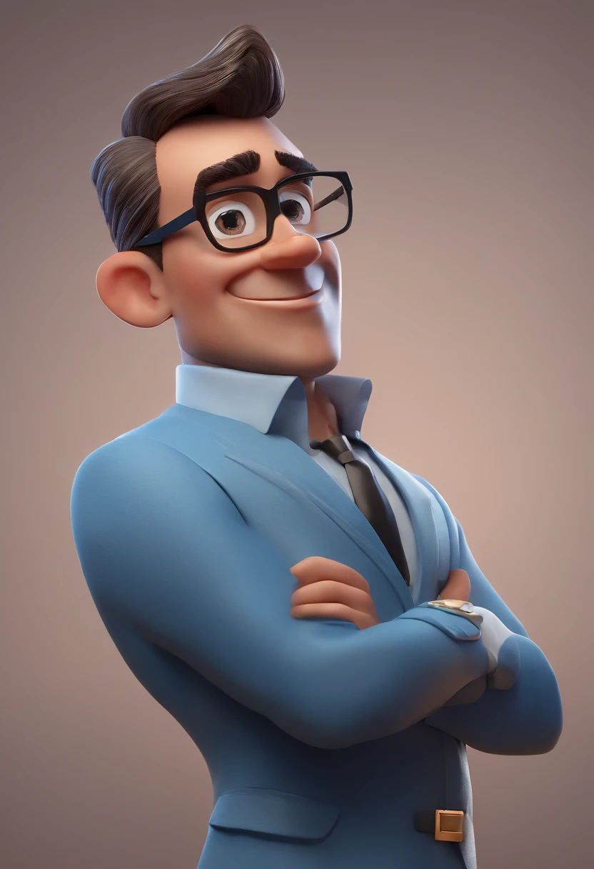 Cartoon character of a man with black glasses and a blue shirt, animation character, Caractere estilizado, animation style rendering, 3D estilizado, Arnold Maya render, 3 d render stylized, toon render keyshot, Personagem 3D, Personagem 3D, 3d rendering stylized, 3 d character render, personagem de desenho animado, Personagem de close up, Pose de personagem, (Estilo Pixar) (master part:1.2) (Bokeh) (best quality) (pele detalhada) (textura detalhada) (8k) (argila) (Cinematic lighting) (foco nítido